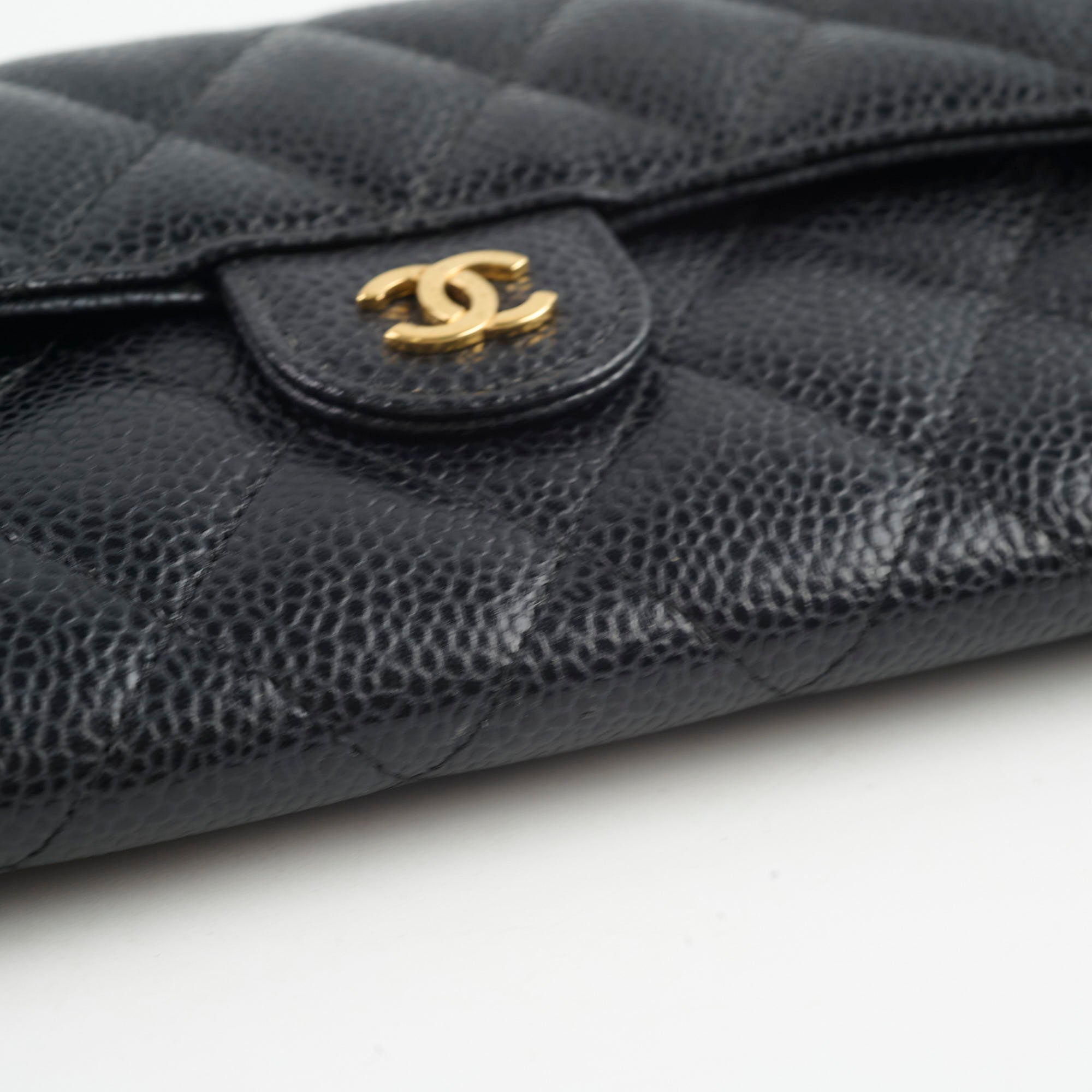 Chanel Caviar Leather Long Wallet for Women - Black Luxury Designer Clutch with Multiple Card Slots - Perfect for Everyday Use, Travel & Special Occasions