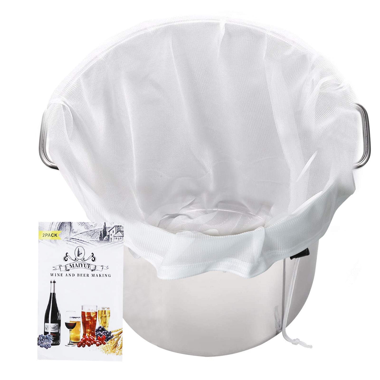3pcs Reusable 175 Micron Fine Mesh Brew Bags - Food Grade BPA-Free Nylon Strainer for Wine, Beer, Tea & Nut Milk - Ultra Strong Drawstring Filter Bag for Home Brewing & Kitchen Use