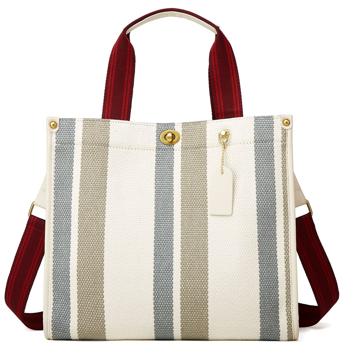 Stylish Women's Canvas Tote Bag - Large Hobo Shoulder Bag with Color Contrast Stripes, Chic Crossbody Satchel for Work, Travel & Shopping