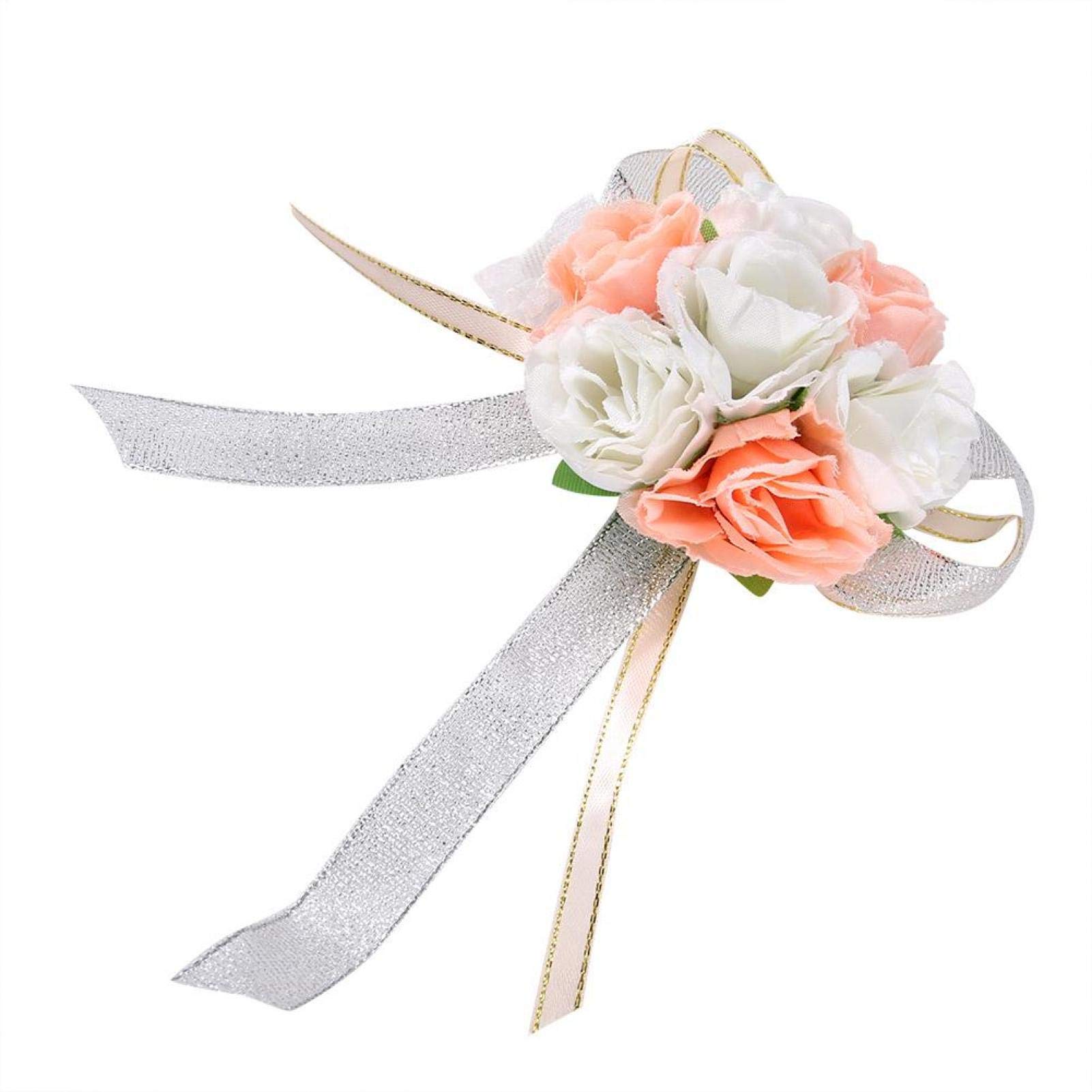Elegant White & Red Rose Satin Wrist Corsage - Bridesmaid Wedding Flower Bracelet for Sisters, Dance Party & Special Events - Realistic Simulation Floral Wristband Accessory