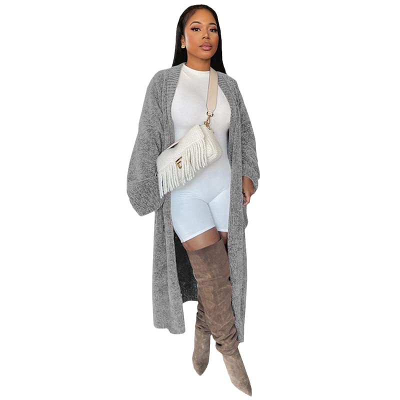 Women's Knitted Cardigan - Warm Solid Color Long Sleeve Open Front Coat Top | Casual Loose Fit Extra Long Outwear for Fall, Winter & Layering Fashion