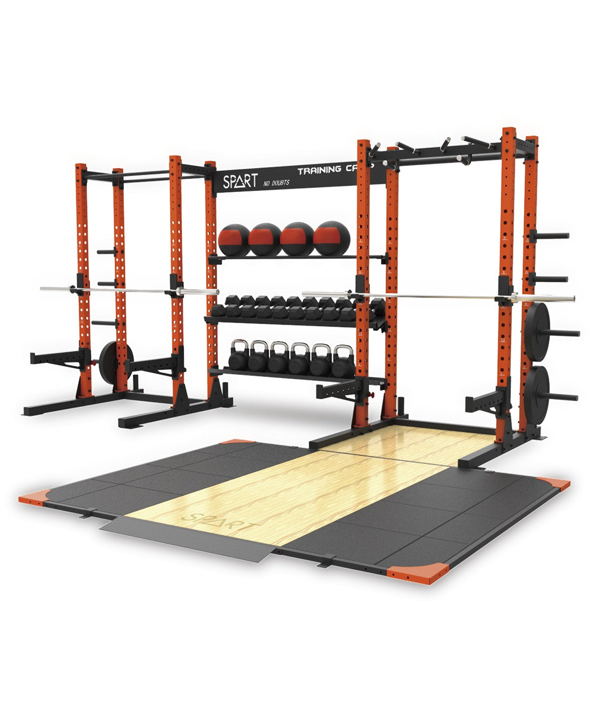 SPART Dual Power Rack with Integrated Storage Rack - Heavy Duty Home Gym Equipment for Strength Training & Weightlifting - Perfect for Garage, Basement & Home Workout Spaces