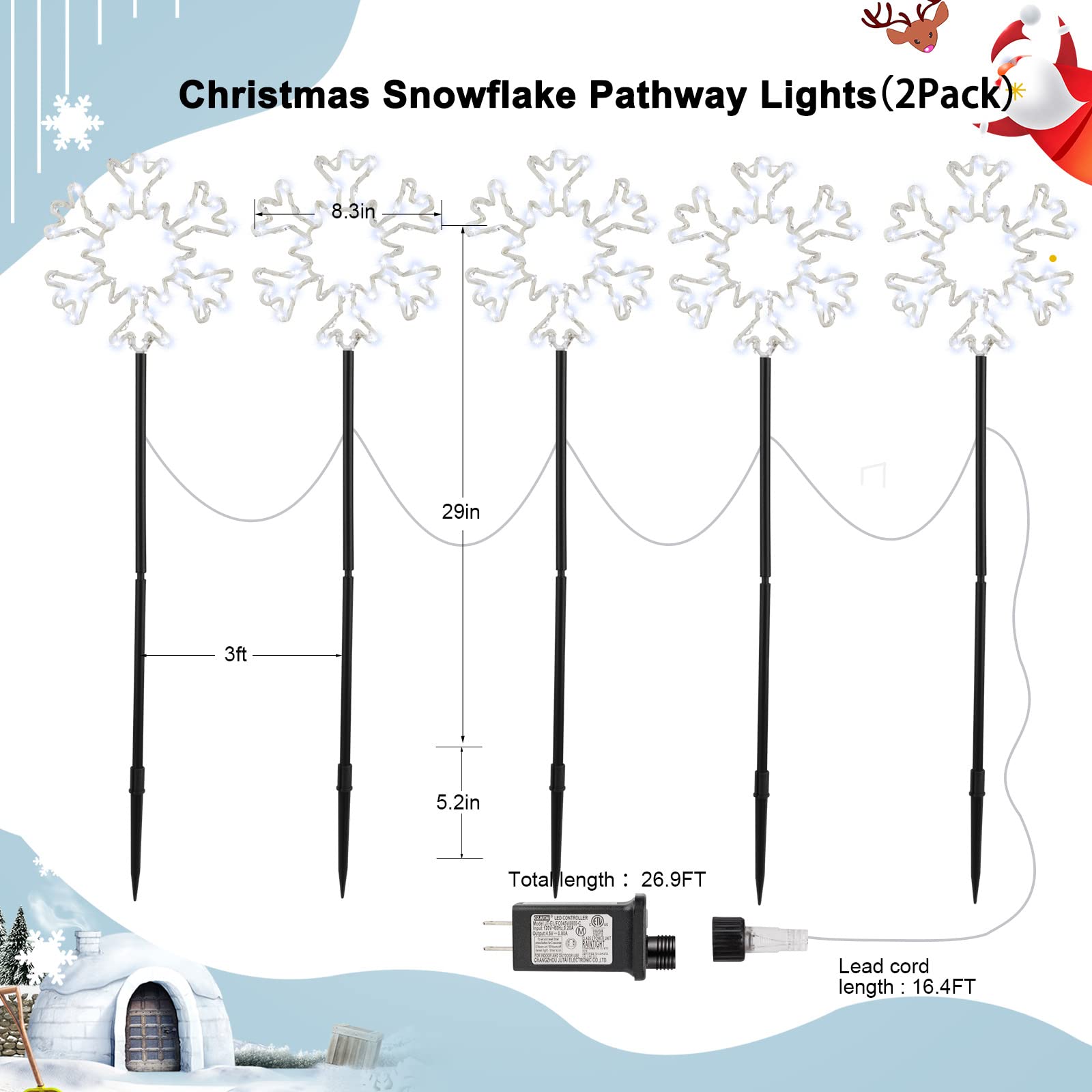 10 Large Snowflake Christmas Pathway Lights Outdoor Decorations - Weatherproof Yard Stake Lights for Patio, Driveway, Sidewalk & Walkway | Perfect for Holiday Decor, Winter Weddings & Festive Outdoor Lighting