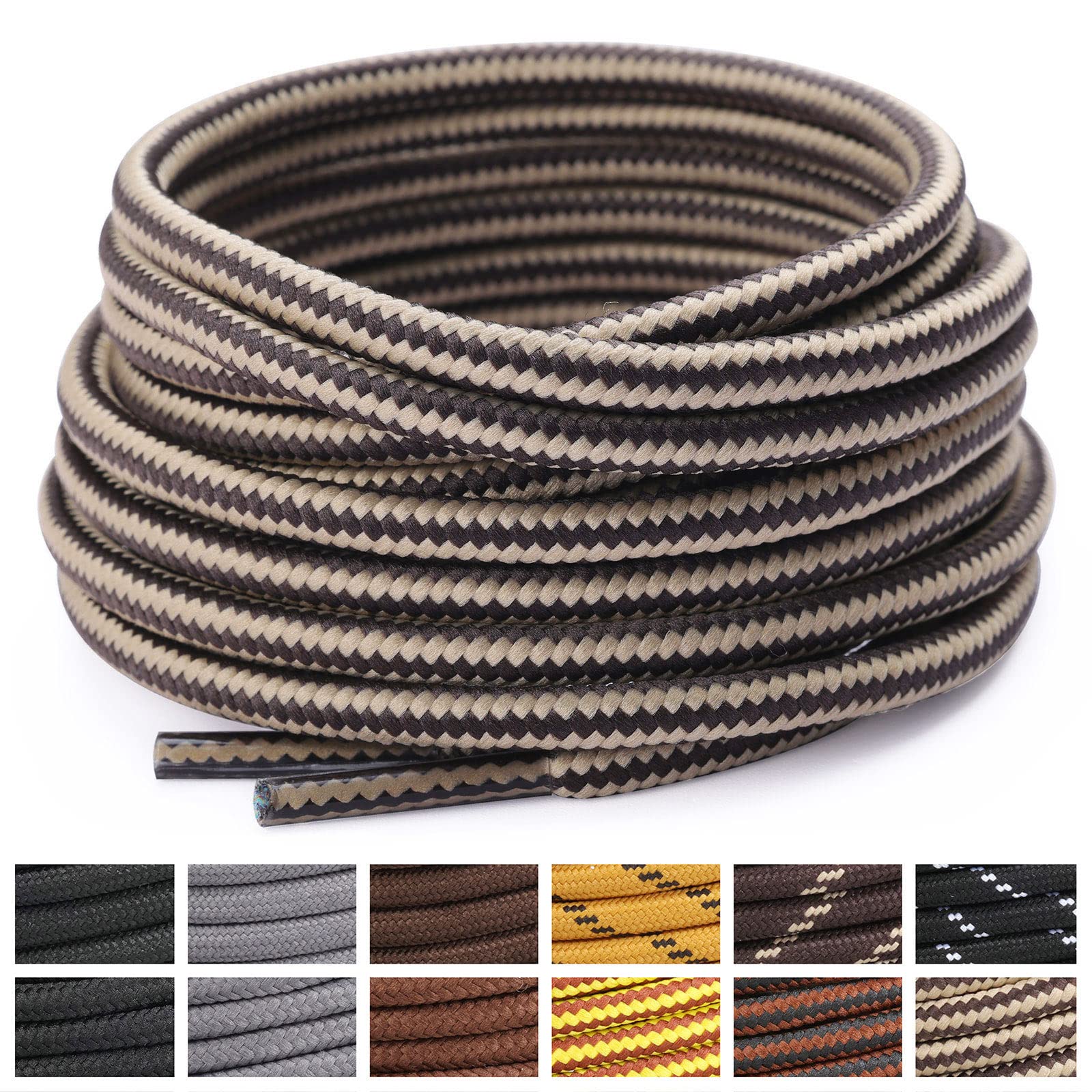 Stepace Round Shoelaces [2 Pairs] - Heavy Duty Boot Laces for Hiking & Work Boots - Durable Replacement Shoelaces for Outdoor, Construction & Military Use
