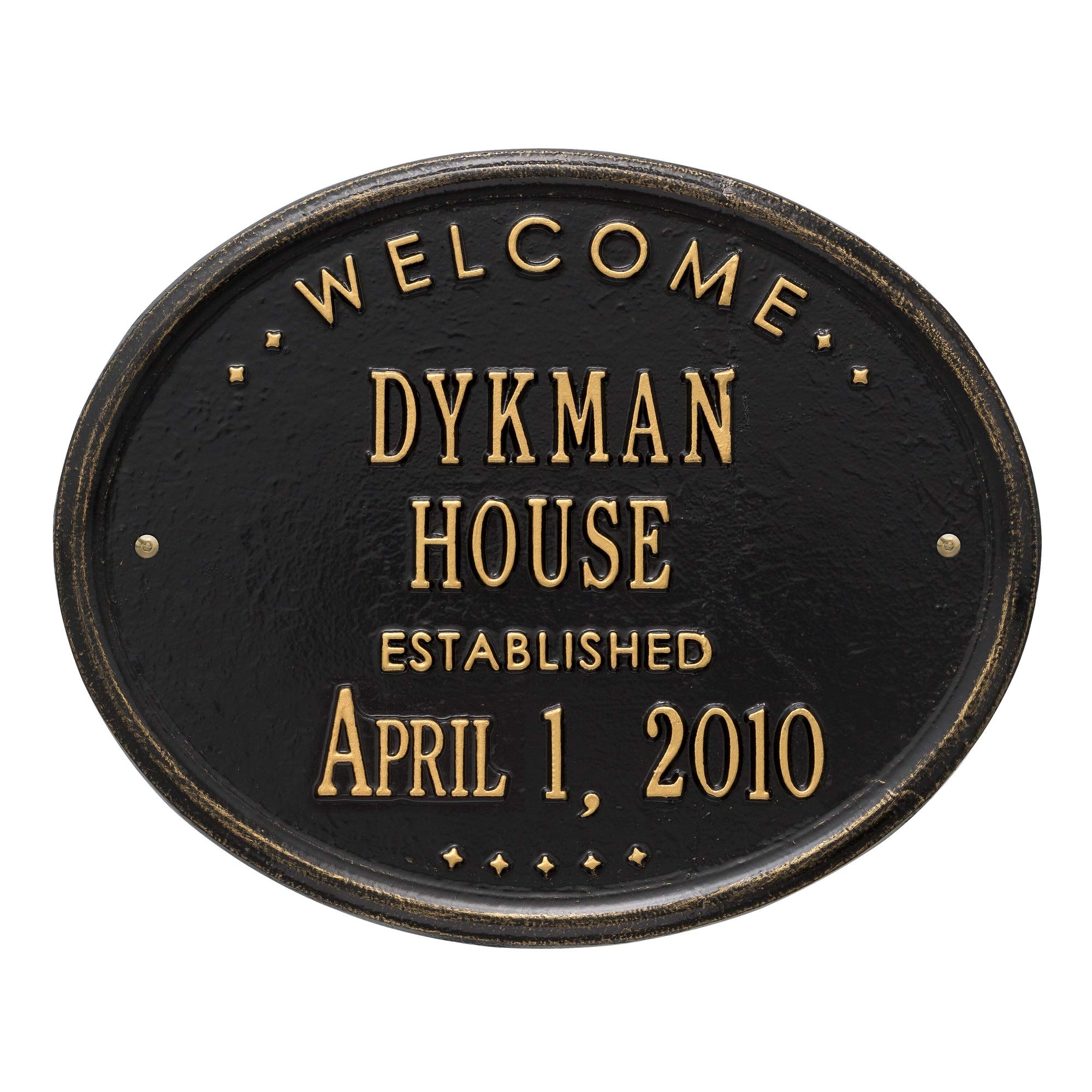 Whitehall Welcome 'House' Garden Plaque - Elegant Black & Gold Finish - Perfect for Front Porch Decor & Outdoor Home Signage