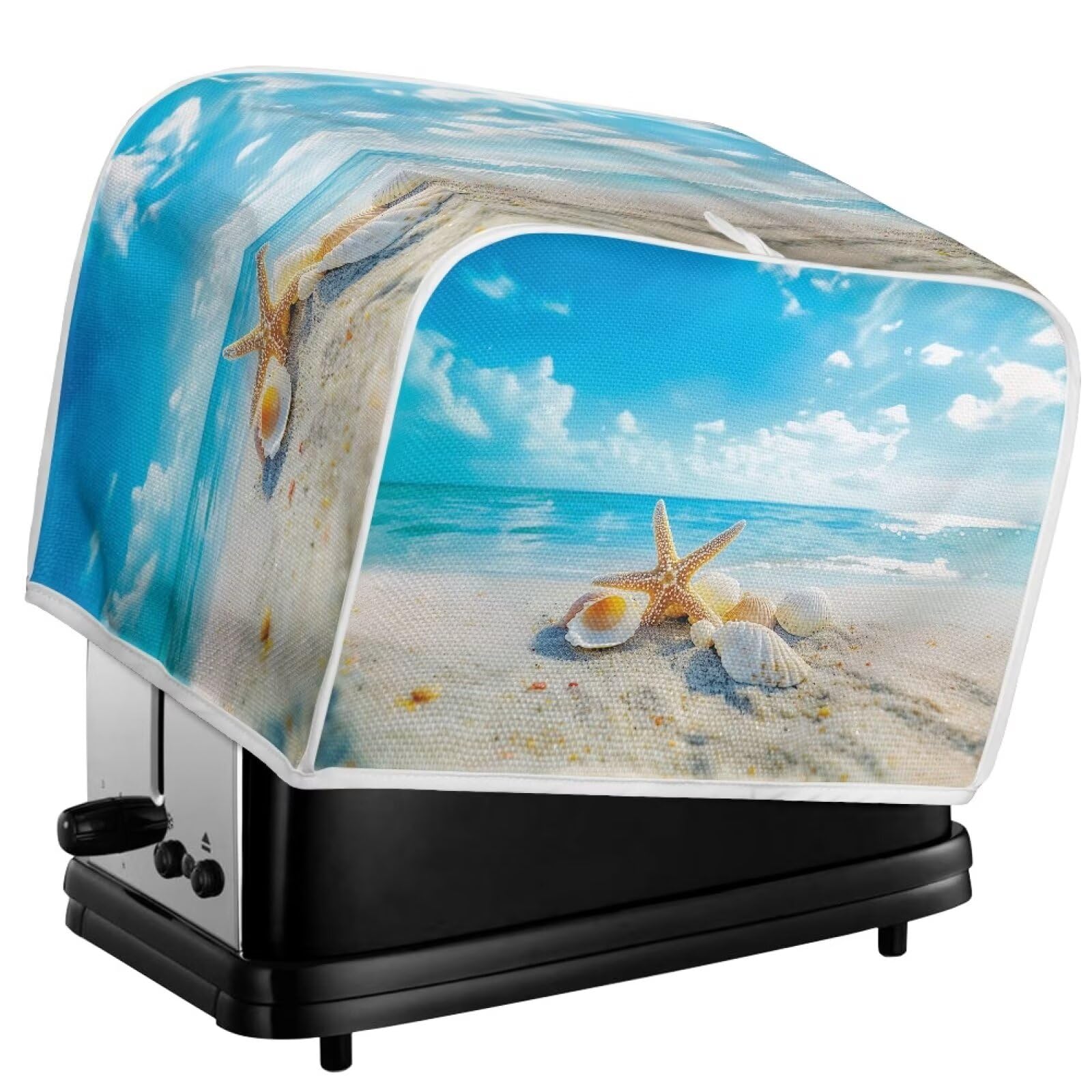 Beach Shell Print 2 Slice Toaster Cover - Washable Small Appliance Organizer for Toaster Oven & Bread Maker | Blue Kitchen Decor for Coastal & Beach House Style