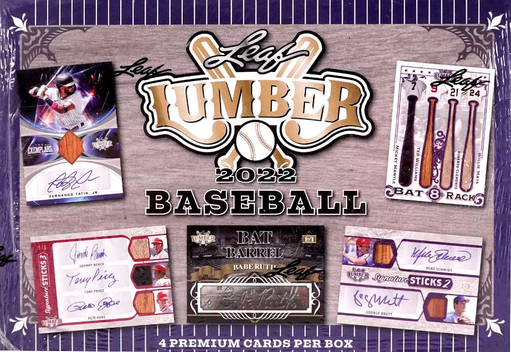 2022 Leaf Lumber Baseball Trading Cards Box - 4 Cards per Box | Collectible Sports Memorabilia for Baseball Fans & Card Collectors - Perfect for Trading, Gifting, and Displaying in Your Collection