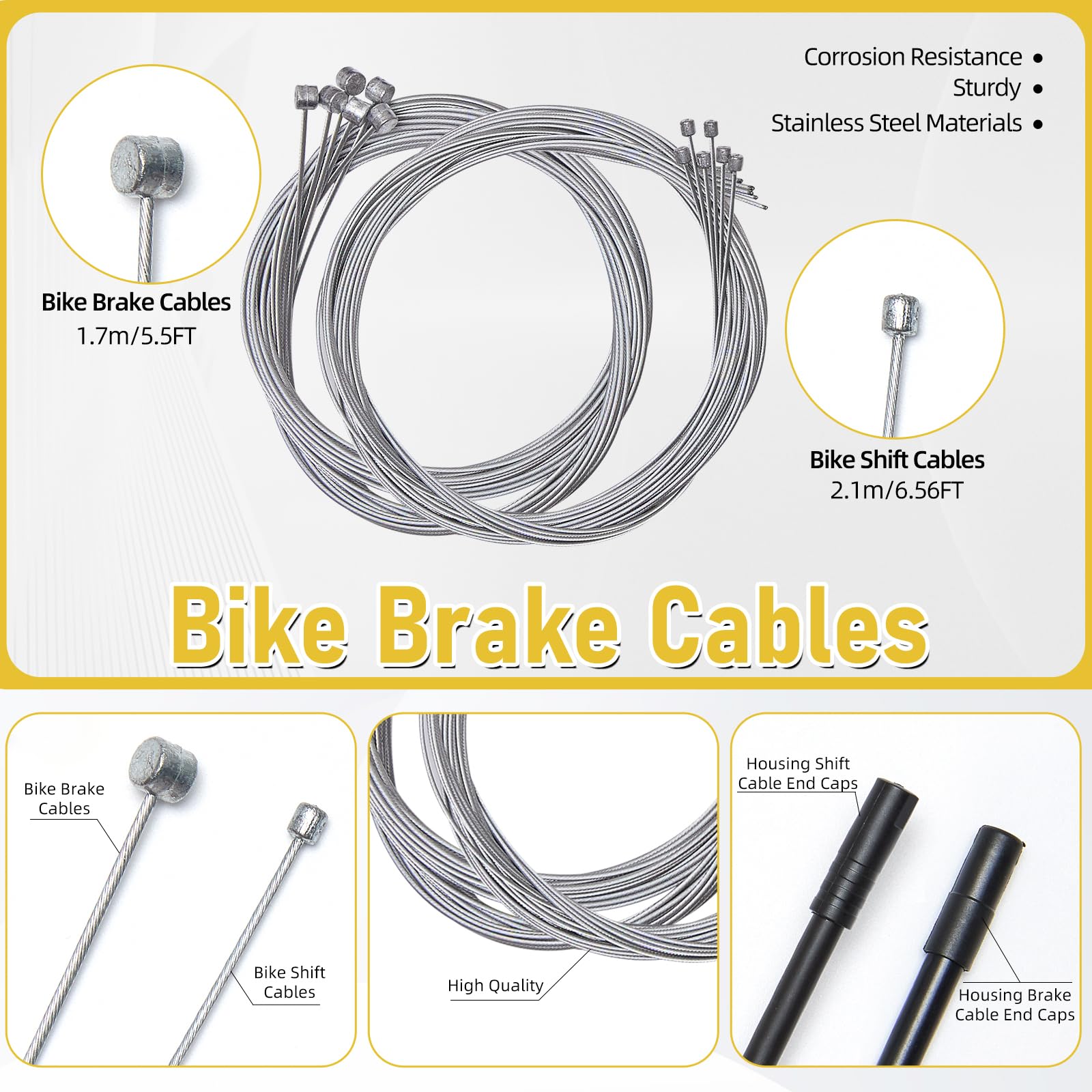 103-Piece Bike Brake Cable Kit - Stainless Steel Cable Cutter, Brake & Shifter Cables, Housing Set with End Caps, Copper Sleeves & O-Rings - Perfect for Mountain & Road Bike Maintenance & Repair