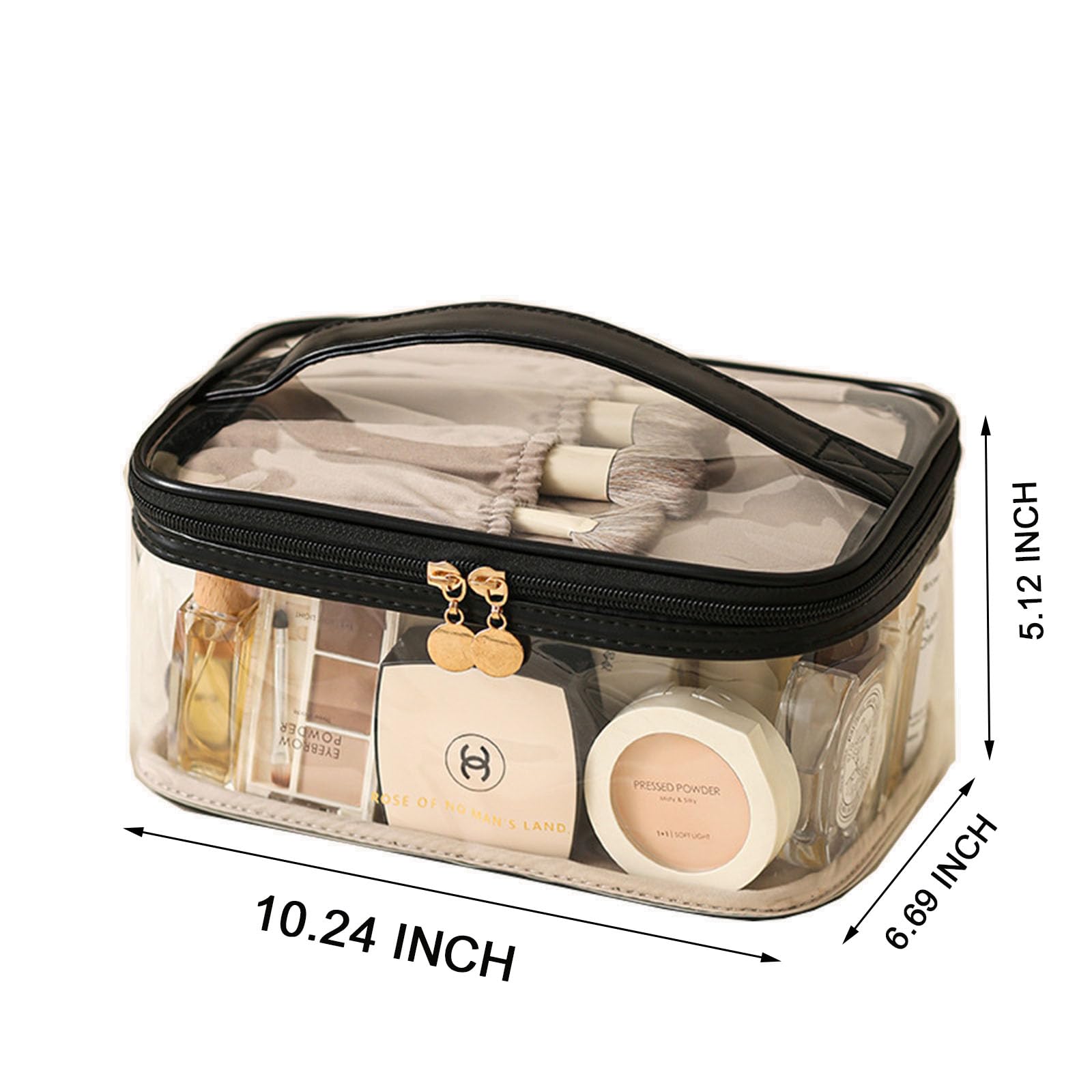 Clear PVC Cosmetic Makeup Bag with Zipper - Waterproof Travel Toiletry Organizer for Airport, Airline & Vacation - Portable Luggage Pouch (Black) | Perfect for TSA Compliance, Gym Essentials & Daily Beauty Storage
