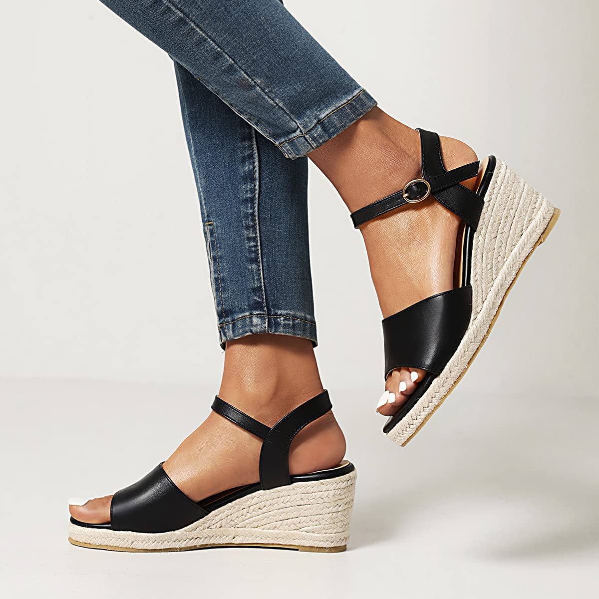 Scaroruki Women's Fashion Wedge Sandals with Woven Heel - Comfortable High Heels for Summer, Beach, and Casual Outings