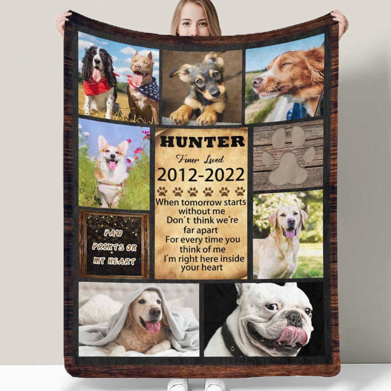 Personalized Memorial Blanket for Dog Lovers - Custom Photo Collage Fleece Throw with Pet's Name - Loving Memory Gift for Pet Loss - 5 Sizes (Made in USA) - Perfect for Comfort, Home Decor & Memorial Keepsake