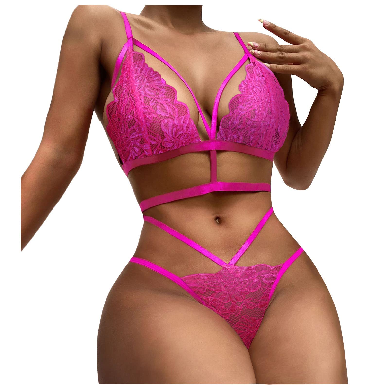 **Sexy Women's Sunflower Lace Lingerie Set - G-String Thong & Bra in Rose Red - Comfortable & Stylish Underwear for Date Night & Special Occasions**