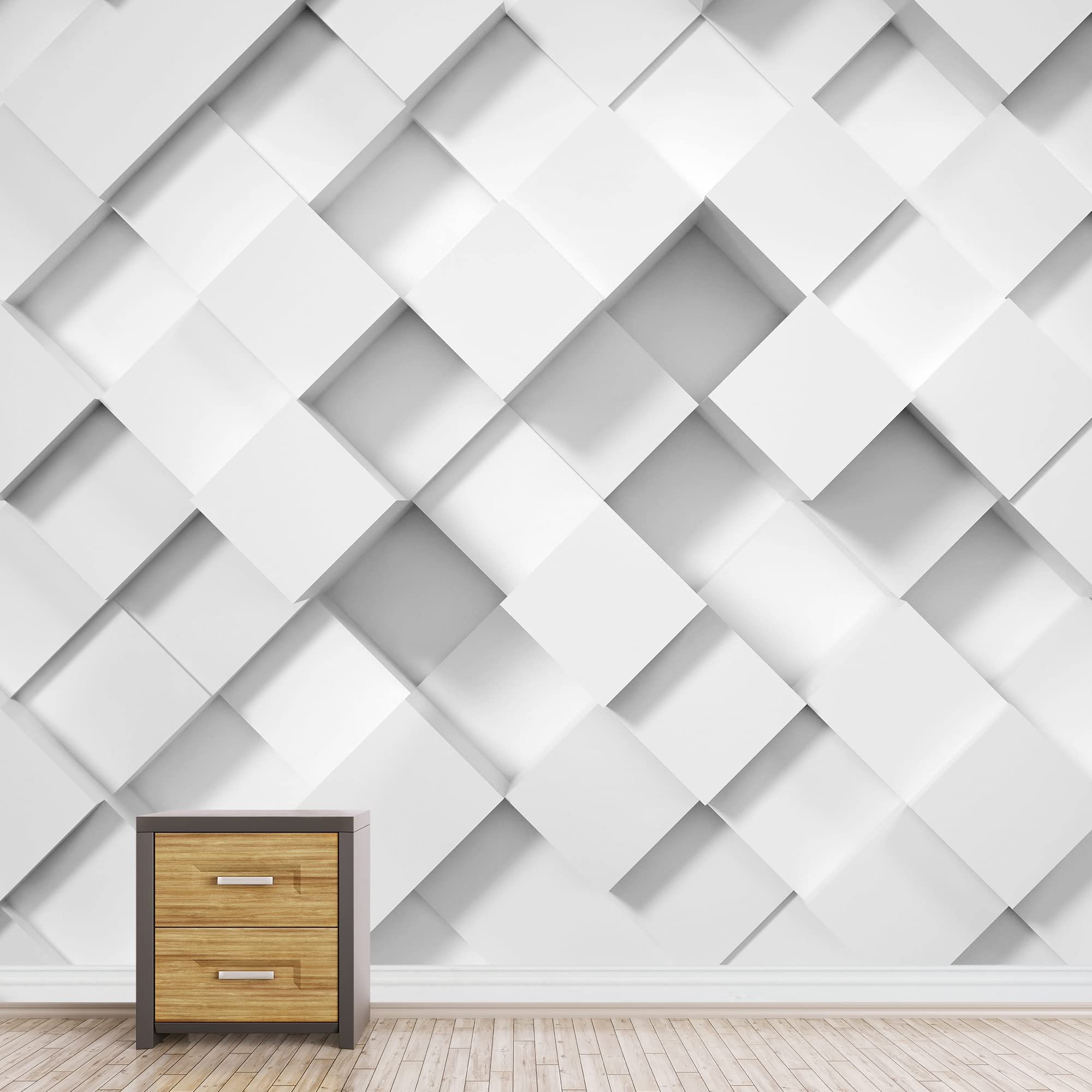 Geometric 3D White Puzzle Wall Decal - Removable Polygonal Abstract Wall Mural Art for Living Room, Bedroom & Office - 66x96 Inch Minimalist Bohemian Decor - Perfect for Home, Workspace & Meditation Areas