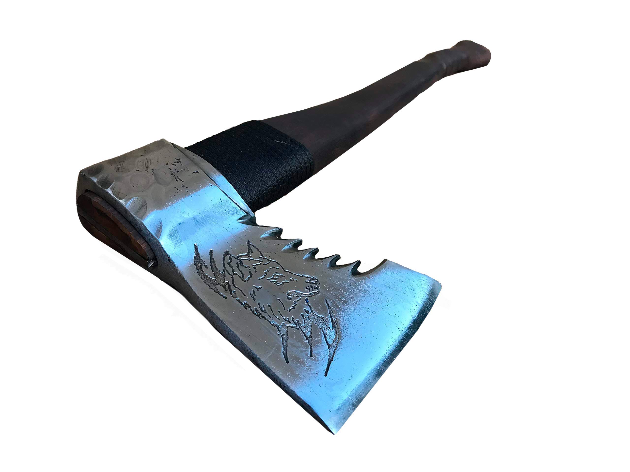Personalized Viking Axe with Leather Sheath - Handcrafted Wolf Etched Design - Perfect Gift for Men, Dad & Handyman - Home Decor & Outdoor Tools for Camping, Woodworking & Survival
