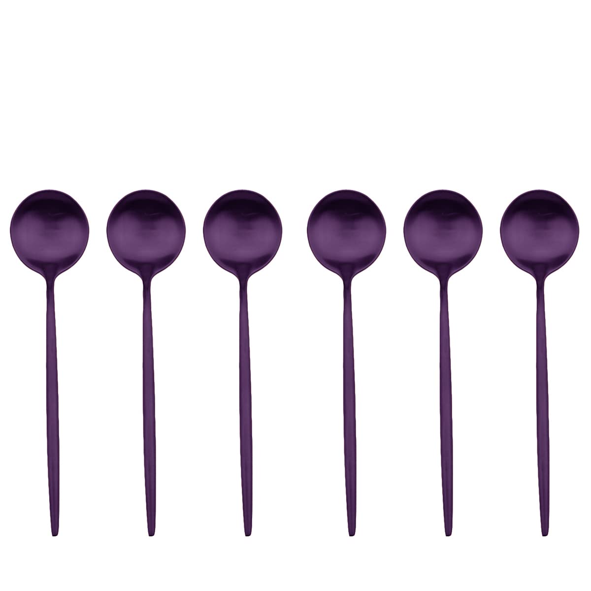 Premium 6-Piece Matte Purple Flatware Set - 18/10 Stainless Steel Dessert & Salad Spoons (7.2