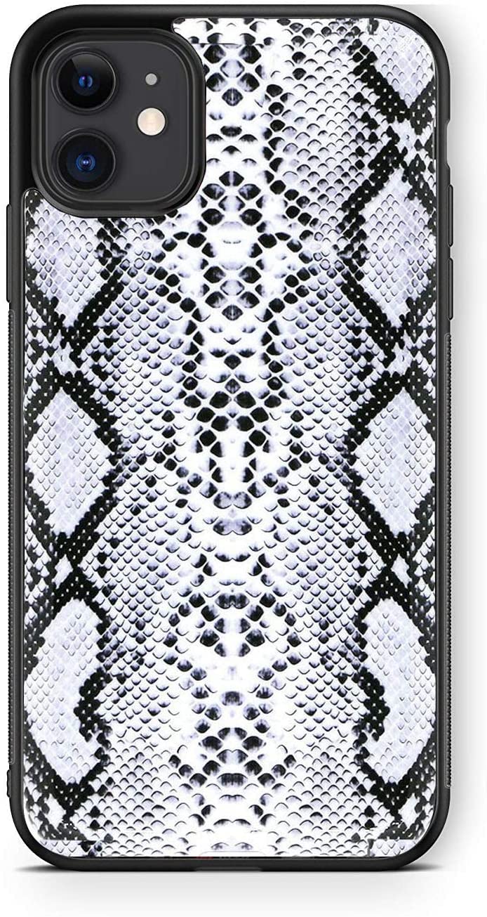 Vintage Snake Skin Pattern Thin Soft TPU Case for iPhone 13 (6.1 inch) - Tempered Glass Mirror Protection | Artistic Black & White Snake Design | Perfect for Daily Use, Office & Night Out Protection