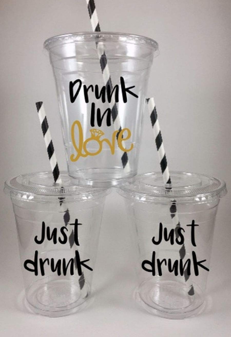 Drunk in Love Bachelorette Party Cups Set - 12 Cups with Lids & Straws for Bridal Showers, Girls Night Out & Bachelorette Celebrations
