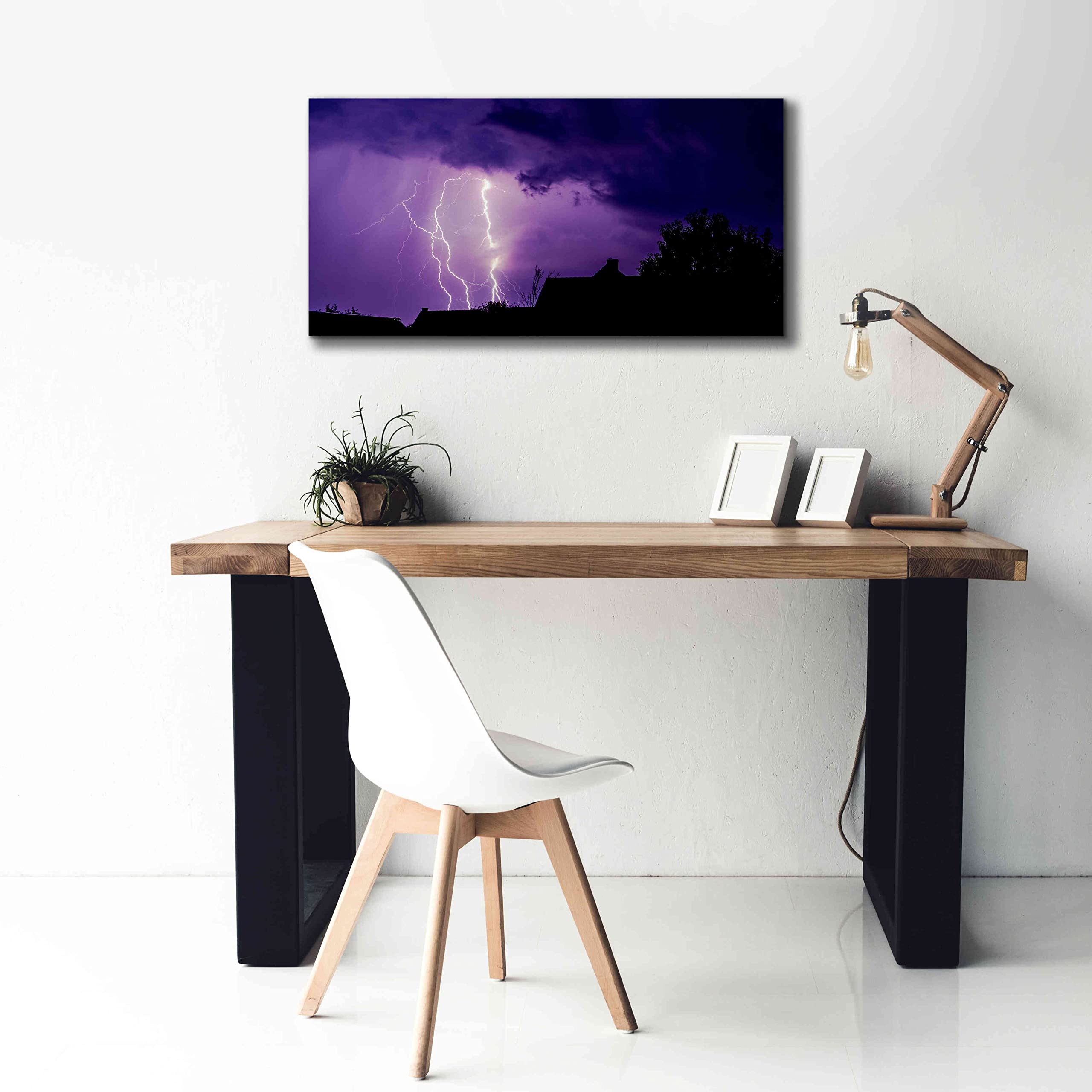 Epic Graffiti 'Amethyst Lightning' Giclee Canvas Wall Art Print - 40x20 Inches - Modern Abstract Street Art for Living Room, Bedroom & Office Decor