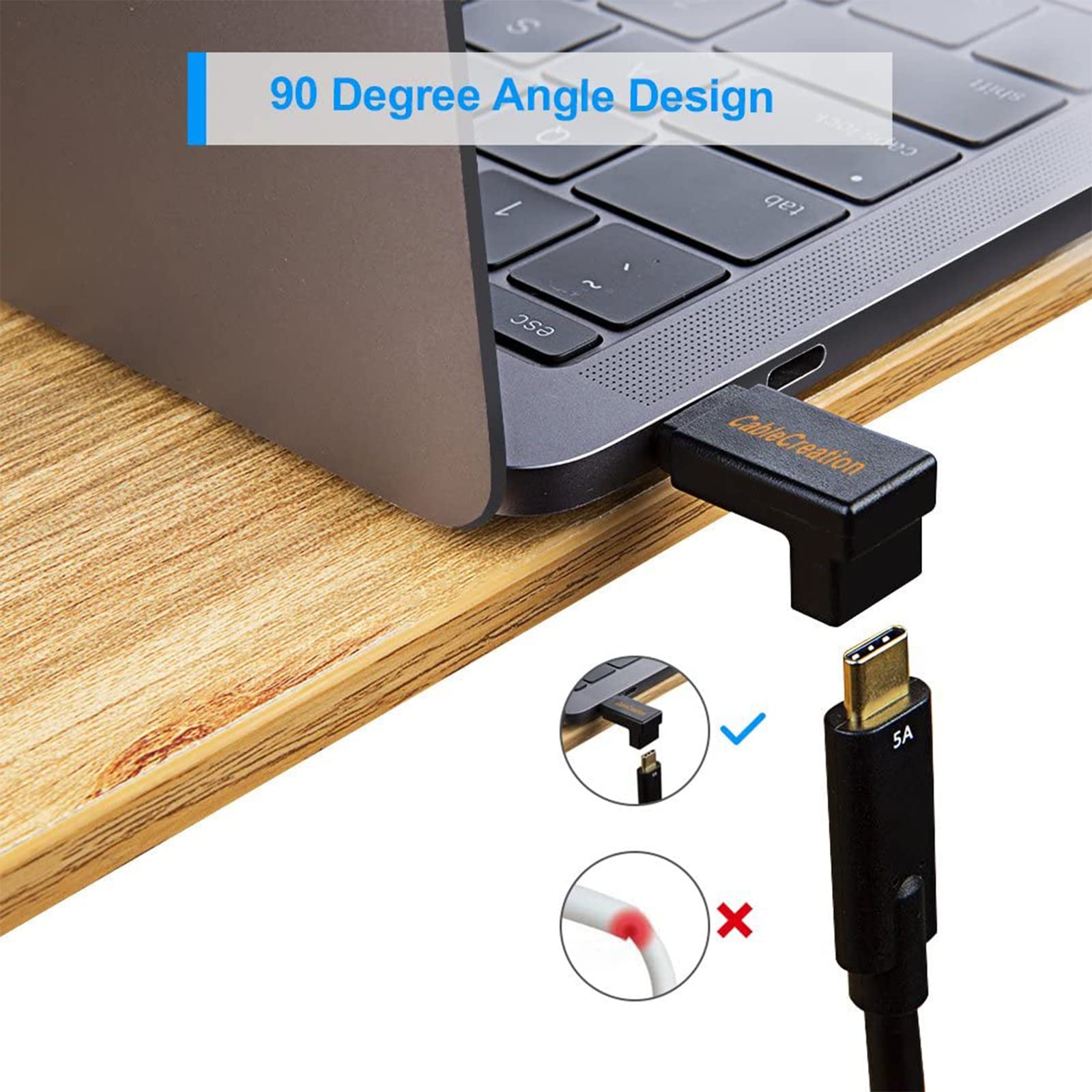 CableCreation USB C Extension Adapter - 90 Degree Up & Down Angle USB 3.1 Type C Male to Female Converter (3A/10Gbps) - Compatible with MacBook Pro/Air, iPad Pro, Samsung Galaxy - Perfect for Office, Travel & Home Charging Setup
