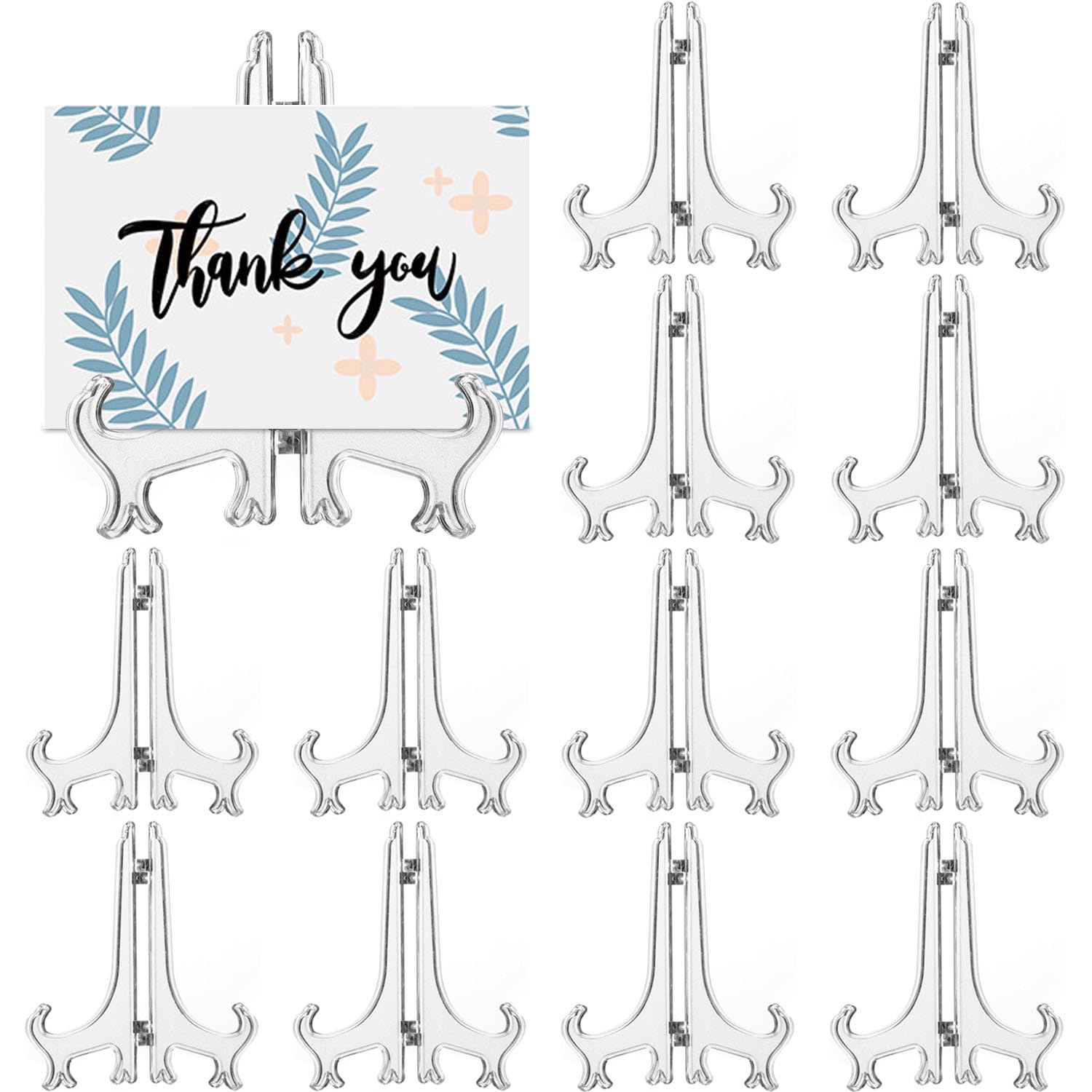 12 Pack 3 Inch Clear Plastic Easels - Picture Frame Stands & Plate Holders for Wedding Displays, Home Decor, Birthday Party Table Decorations - Perfect for Photo Displays, Artwork, Menu Cards & Decorative Plates
