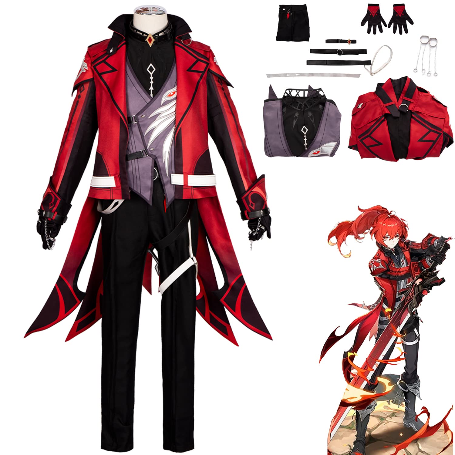 **Diluc Cosplay Costume Full Set - Genshin Impact Anime Cosplay Outfit for Men, Halloween Party Uniform & Gift for Fans | Perfect for Conventions, Halloween, Cosplay Events & Themed Parties**