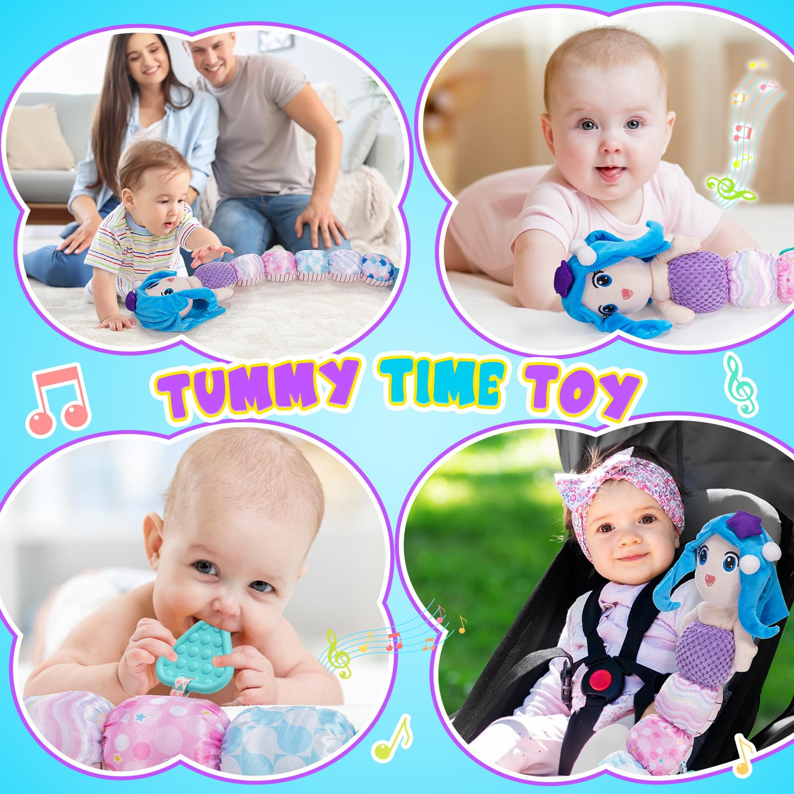 Mermaid Baby Stuffed Toy with Teether & Rattles - Soft Sensory Gift for 0-12 Months Girls | Perfect for Tummy Time & Easter Gifts