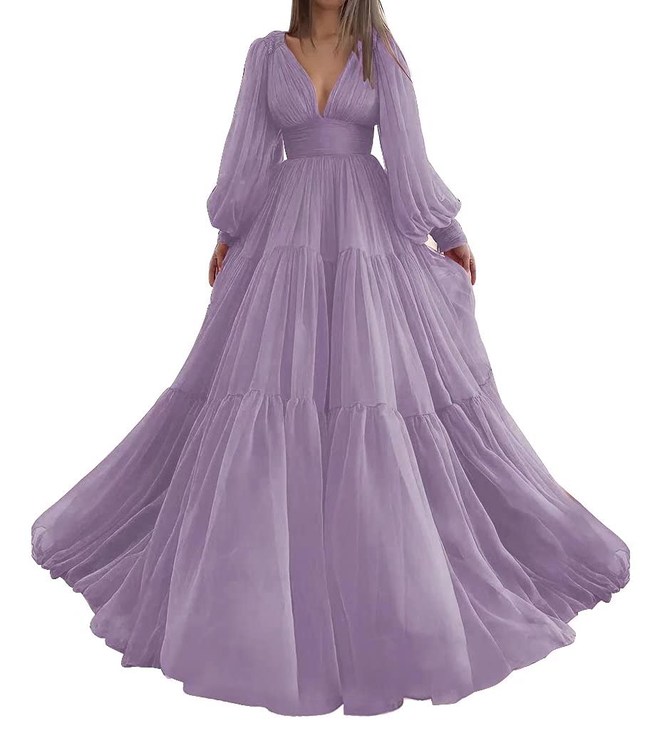Elegant Tulle Prom Dress for Women - Long Sleeve Plus Size Ball Gown (Size 18) | Perfect for Weddings, Formal Events & Special Occasions