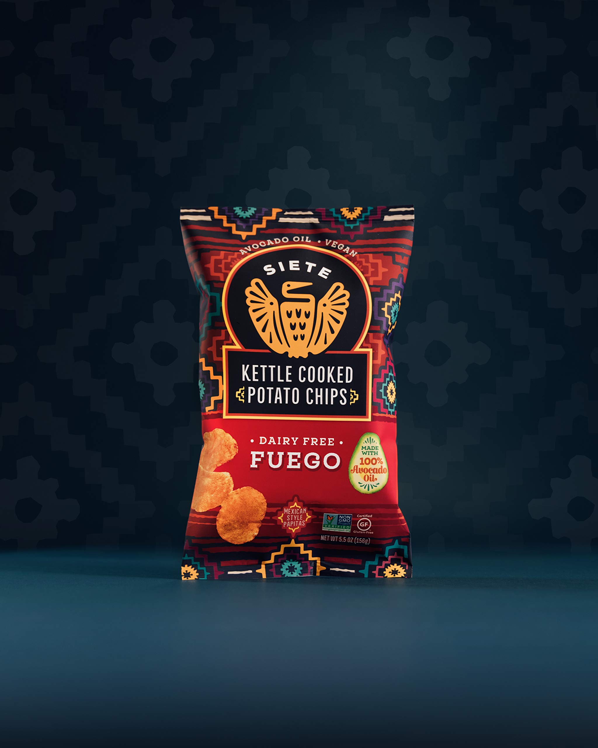 Siete Grain Free Potato Chips - Kettle Cooked Gluten Free Vegan Snacks, Non GMO, Fuego Flavor, 5.5oz (6-Pack) - Perfect for Keto Diet, Healthy Snacking & Party Platters