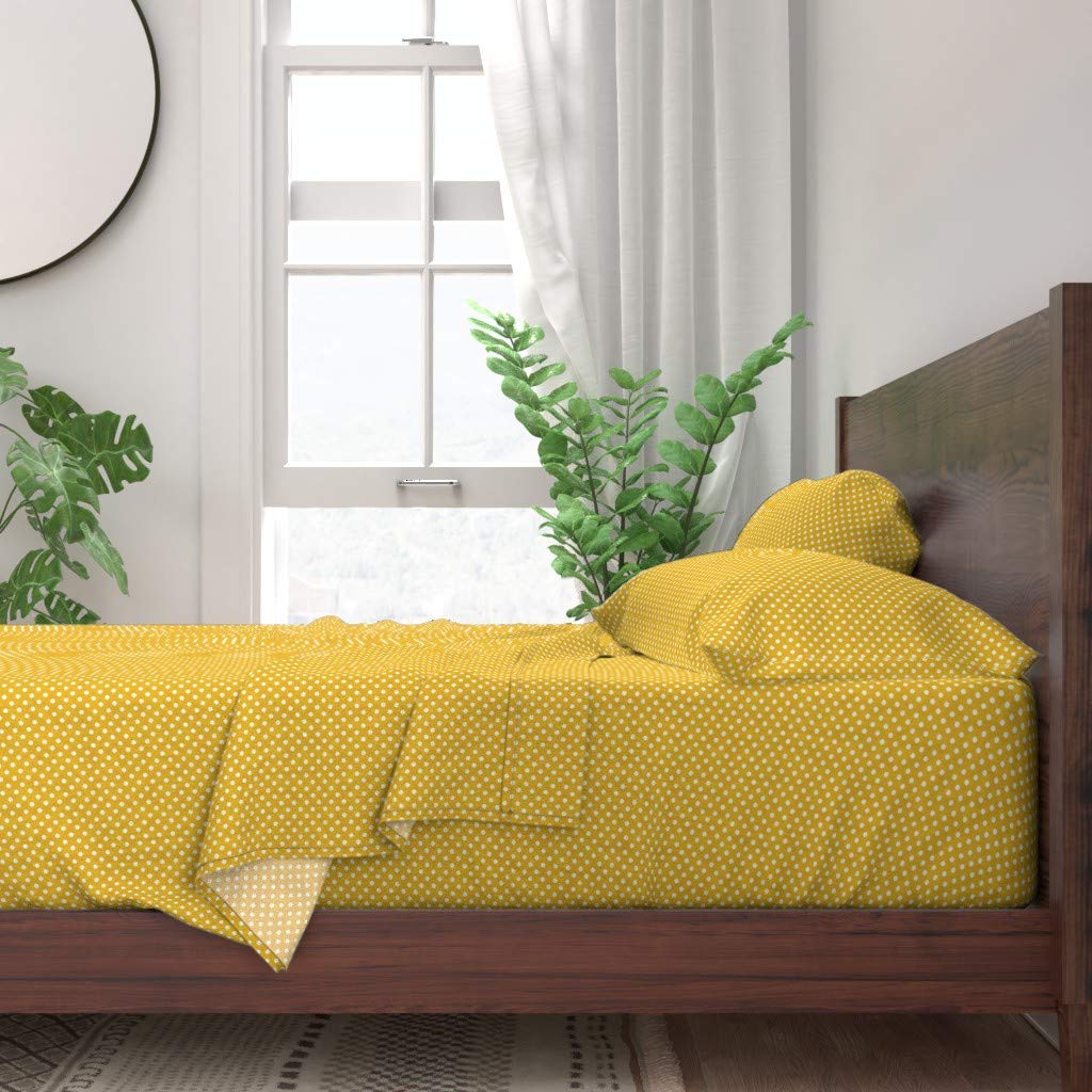 Vintage Lemon Polka Dot Cotton Sheets Twin 3-Piece Set - 100% Soft Breathable Bedding for Christmas & Holiday Decor - Perfect for Guest Rooms, Kids' Bedrooms & Cozy Retro Style Homes