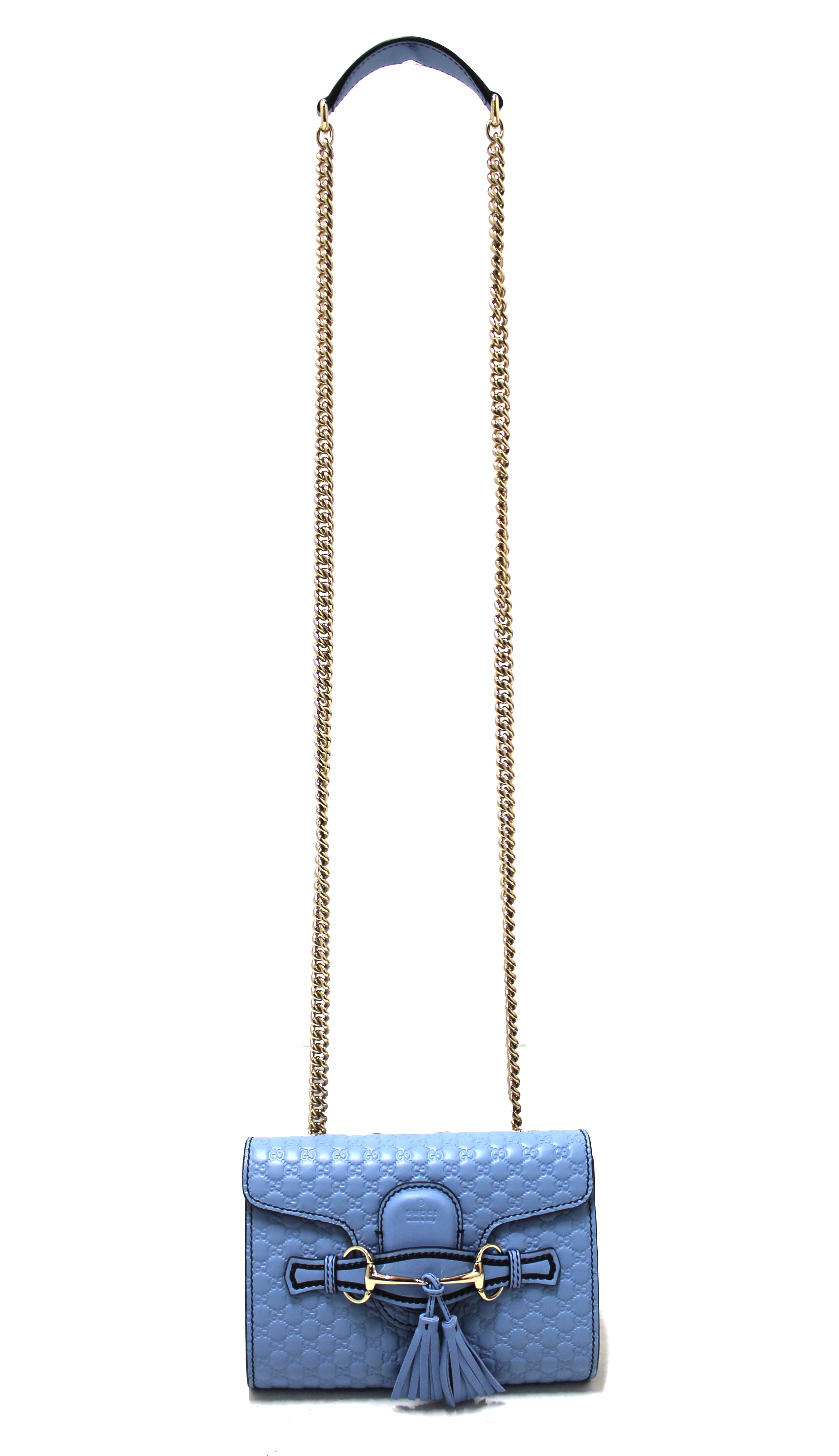 Authentic Gucci Baby Blue Micro Guccissima Leather Mini Emily Messenger Bag 449636 | Luxury Crossbody Purse for Women | Perfect for Date Night, Shopping & Travel