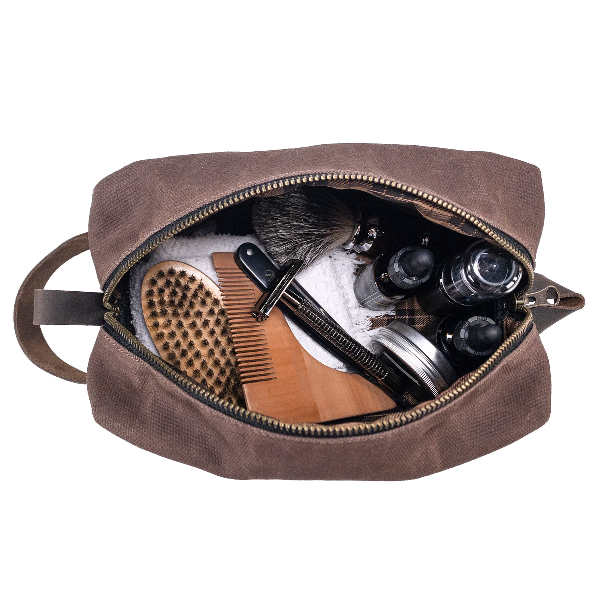 Hide & Drink Waxed Canvas Toiletry Bag - Handmade Rustic Travel Dopp Kit for Men & Women, Compact Toiletries Organizer for Gym, Camping & Business Trips - Honey Bourbon Color