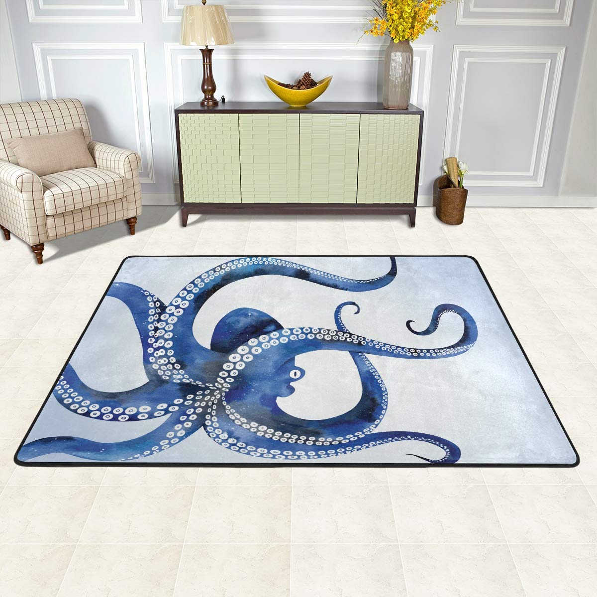 ALAZA Non-Slip Octopus Doormat - 24x36 Inch Washable Indoor/Outdoor Entrance Mat with Blue Marine Kraken Design - Perfect for Front Door, Bathroom & Patio Floor Protection