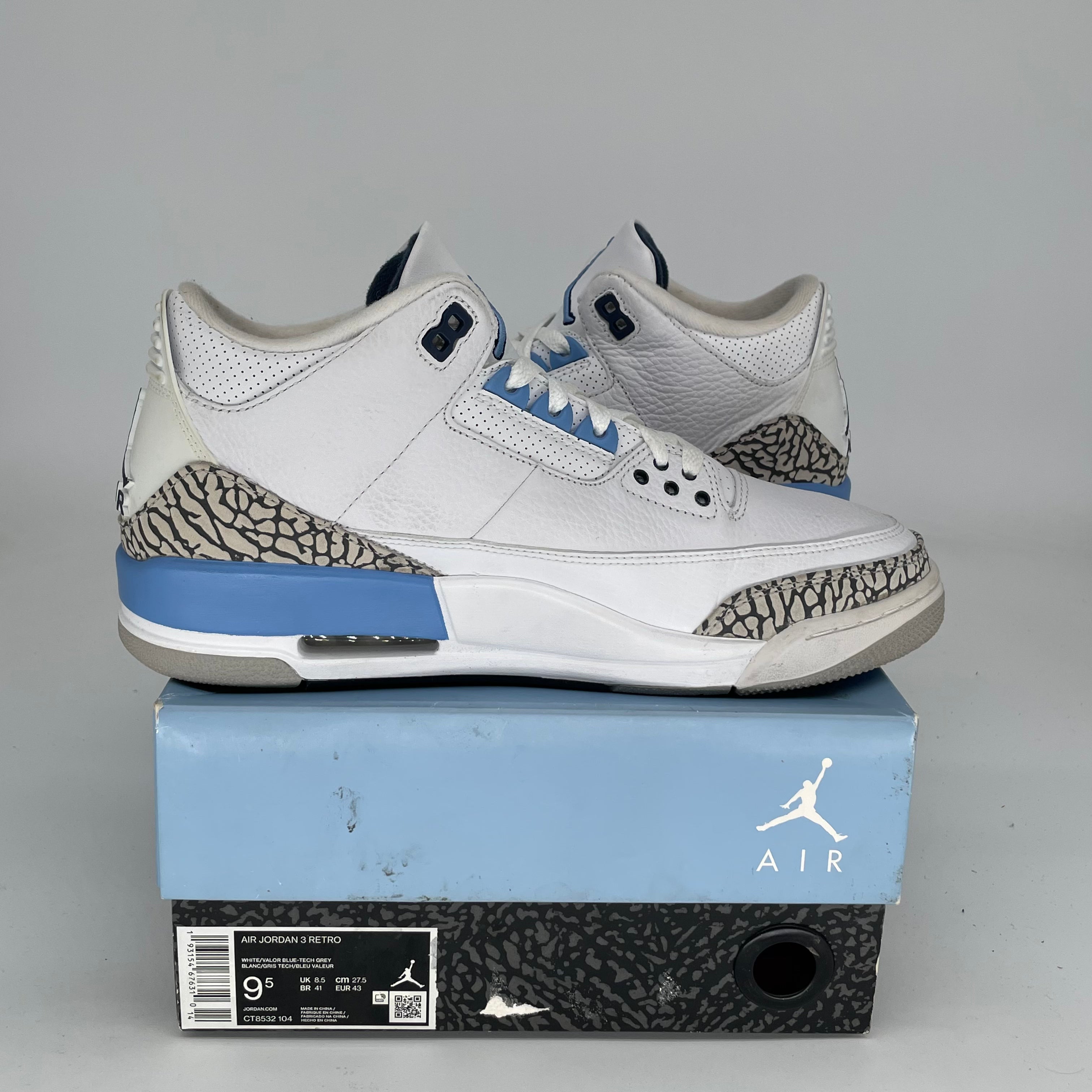 AIR JORDAN 3 UNC Men's Basketball Shoes Size 9.5 - Authentic Retro Sneakers CT8532-104 | Perfect for Casual Wear, Street Style & Sneaker Collectors