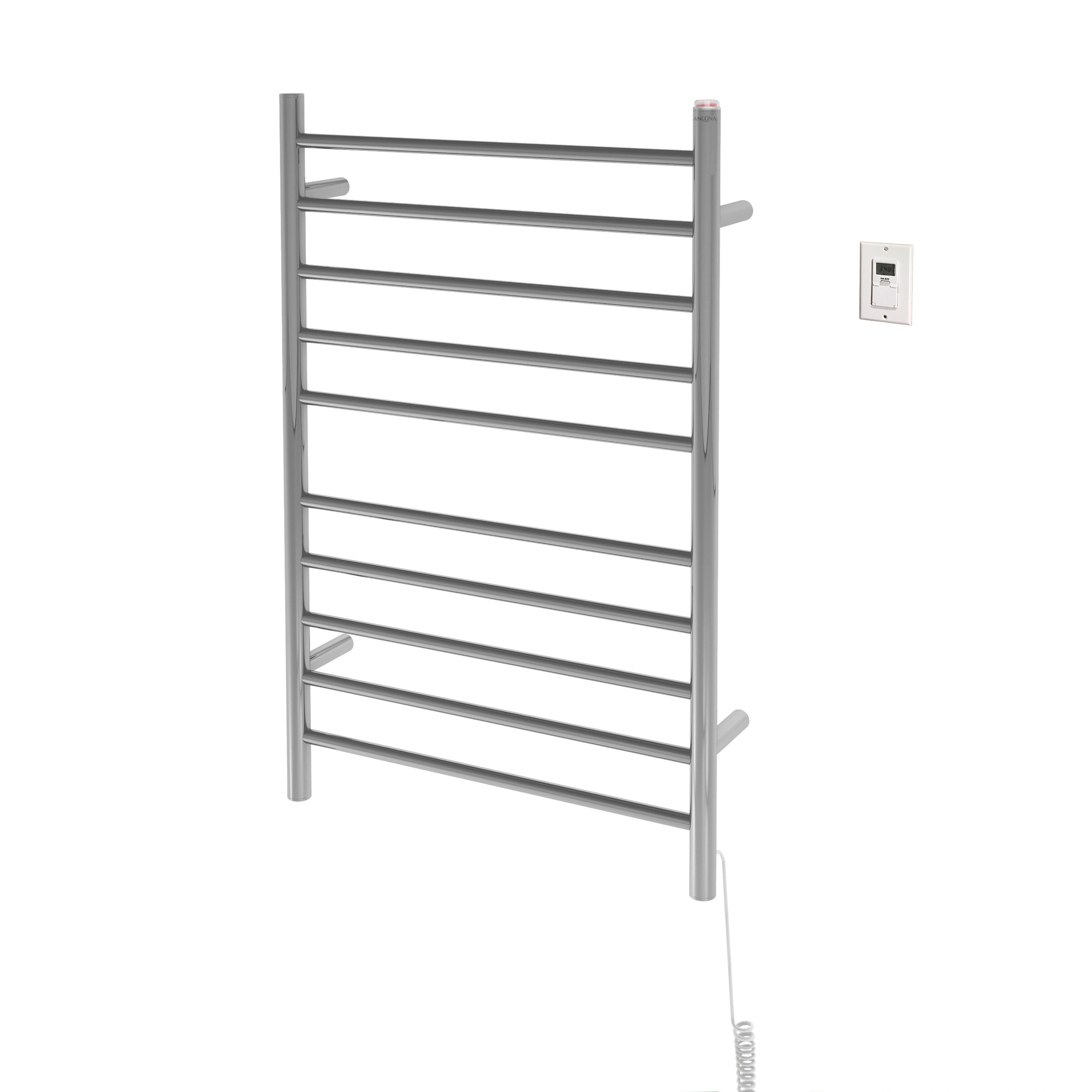 Premium 10-Bar Hardwired & Plug-in Towel Warmer with Timer - Polished Stainless Steel - Fast Heating for Bathroom, Spa & Luxury Home Use