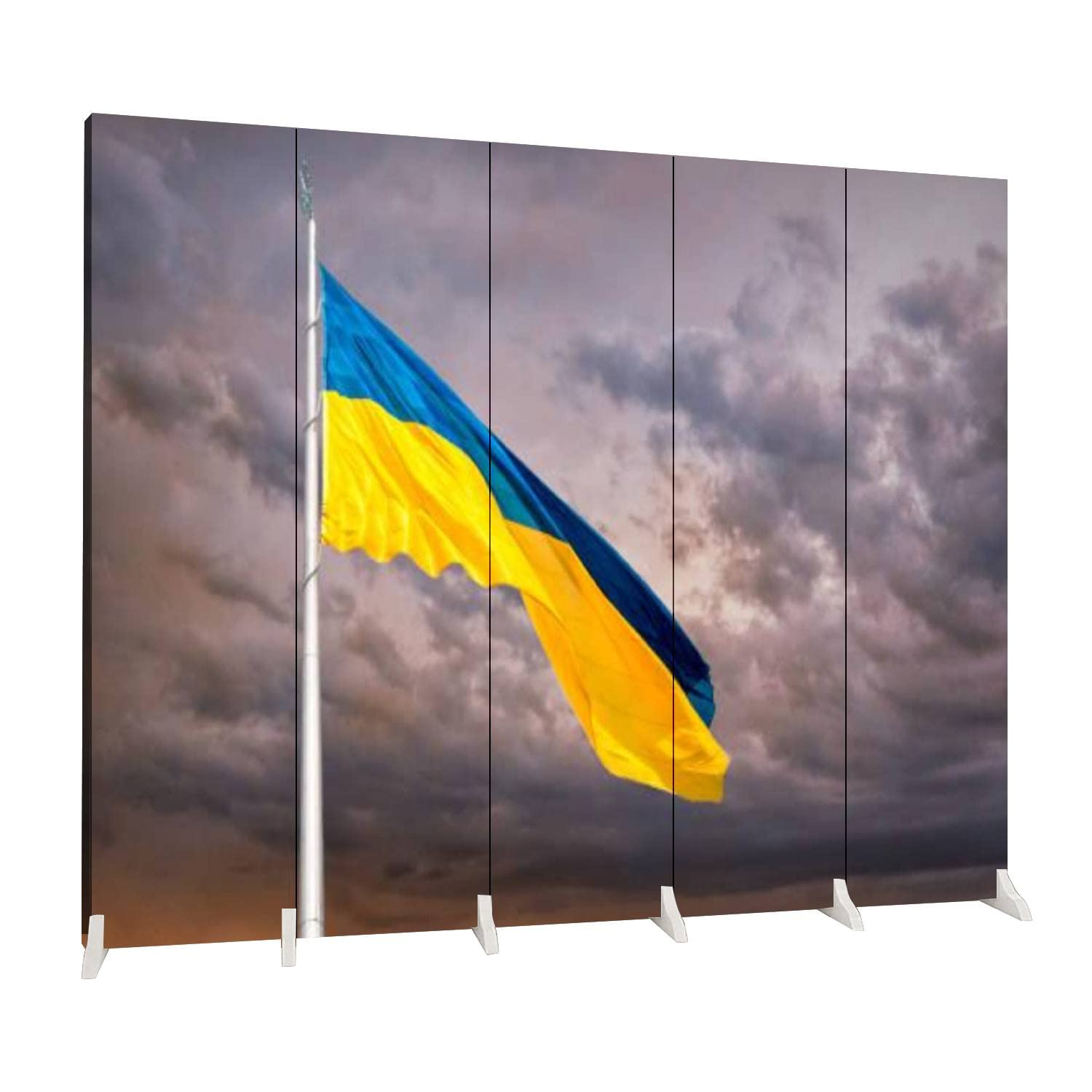 5-Panel Ukrainian Flag Room Divider - Blue & Yellow Folding Canvas Privacy Screen for Indoor & Outdoor Use | Freestanding Partition for Home, Office, or Event Decor