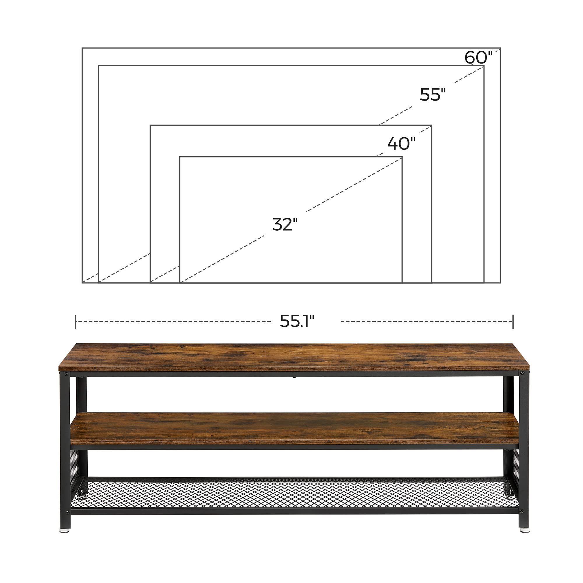 VASAGLE TV Stand with Storage Shelf - Rustic Brown Entertainment Center for up to 60 Inch TVs, Multi-Functional Media Console & Coffee Table - Perfect for Living Room, Bedroom or Home Theater Setup