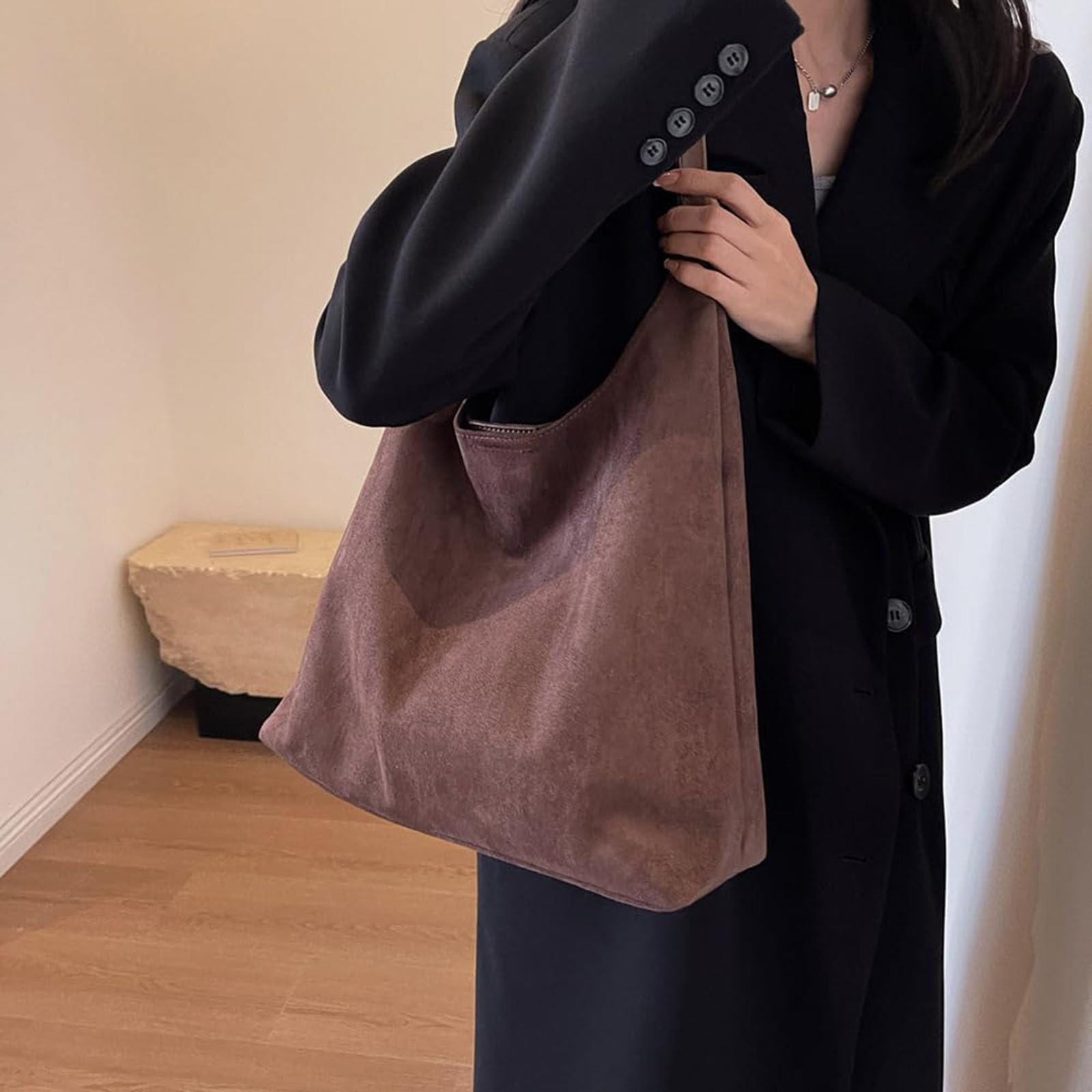 Stylish Brown Suede Hobo Bag for Women - Genuine Leather Slouchy Shoulder Handbag & Tote - Perfect for Work, Travel & Everyday Use