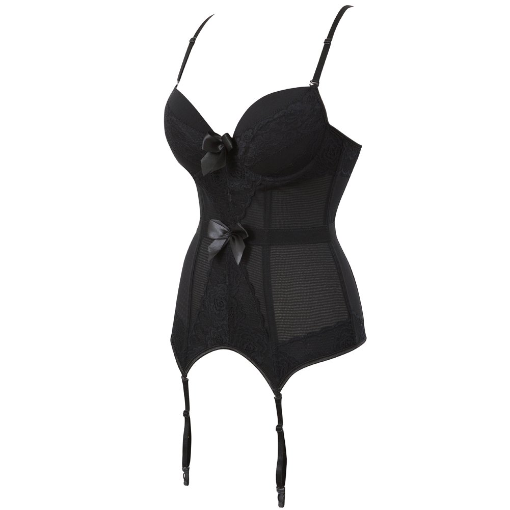 Sexy Lace Underwire Corset with Padded Cups, Suspenders & Matching Thong Set - Women's Burlesque Lingerie for Valentine's Day & Boudoir Photography