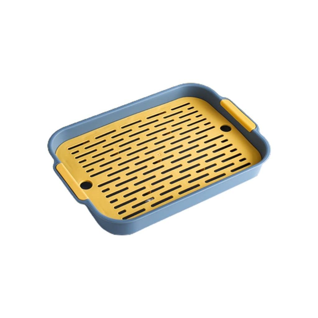 Nordic Style Houchu Drain Tray - Blue Rectangular Cup & Fruit Drying Rack for Kitchen Countertop | Dish Drainer Board for Small Spaces | Perfect for Coffee Mugs, Wine Glasses & Fresh Fruit Storage