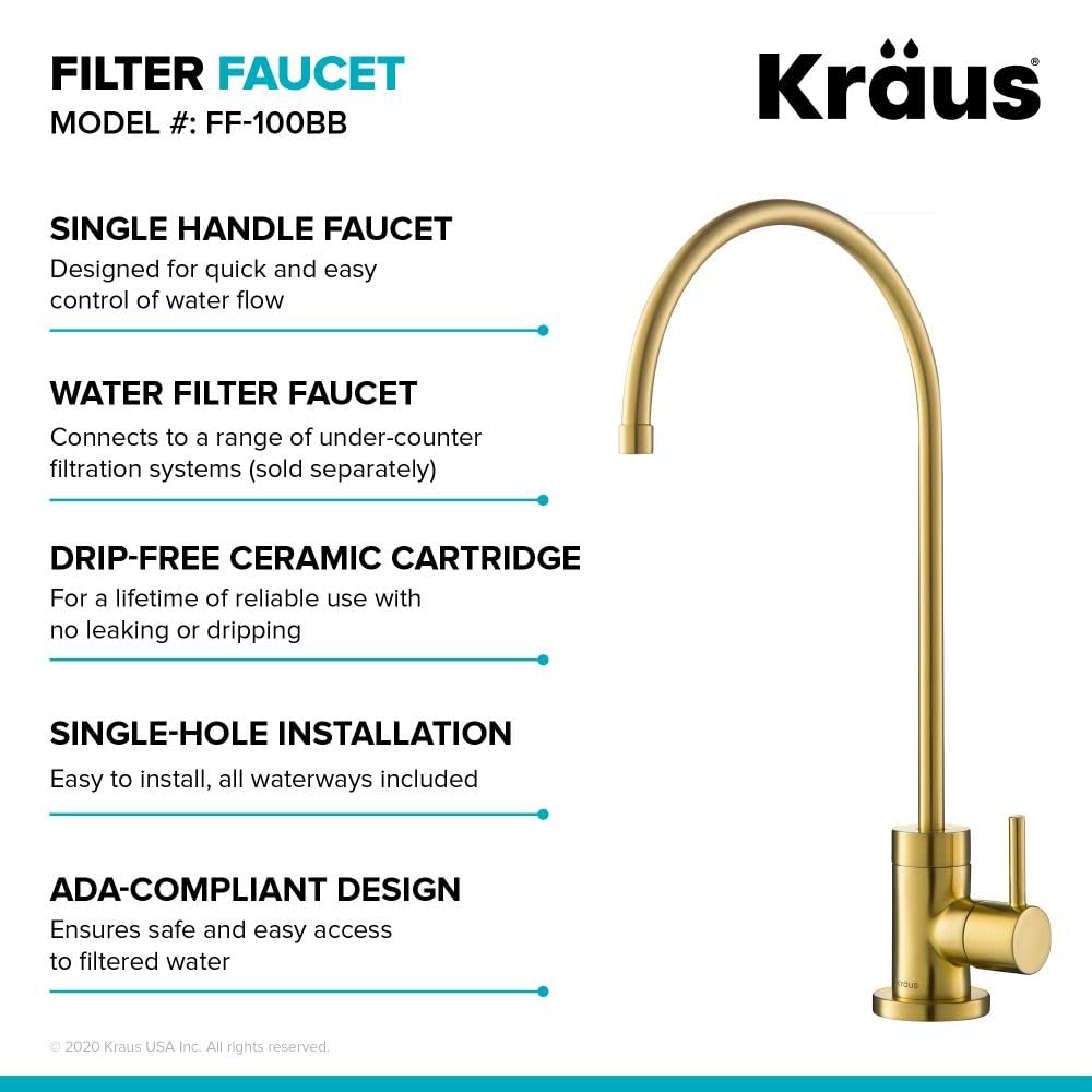 KRAUS Purita 100% Lead-Free Kitchen Water Filter Faucet in Brushed Brass, FF-100BB - Premium Drinking Water Solution for Home & Office Use