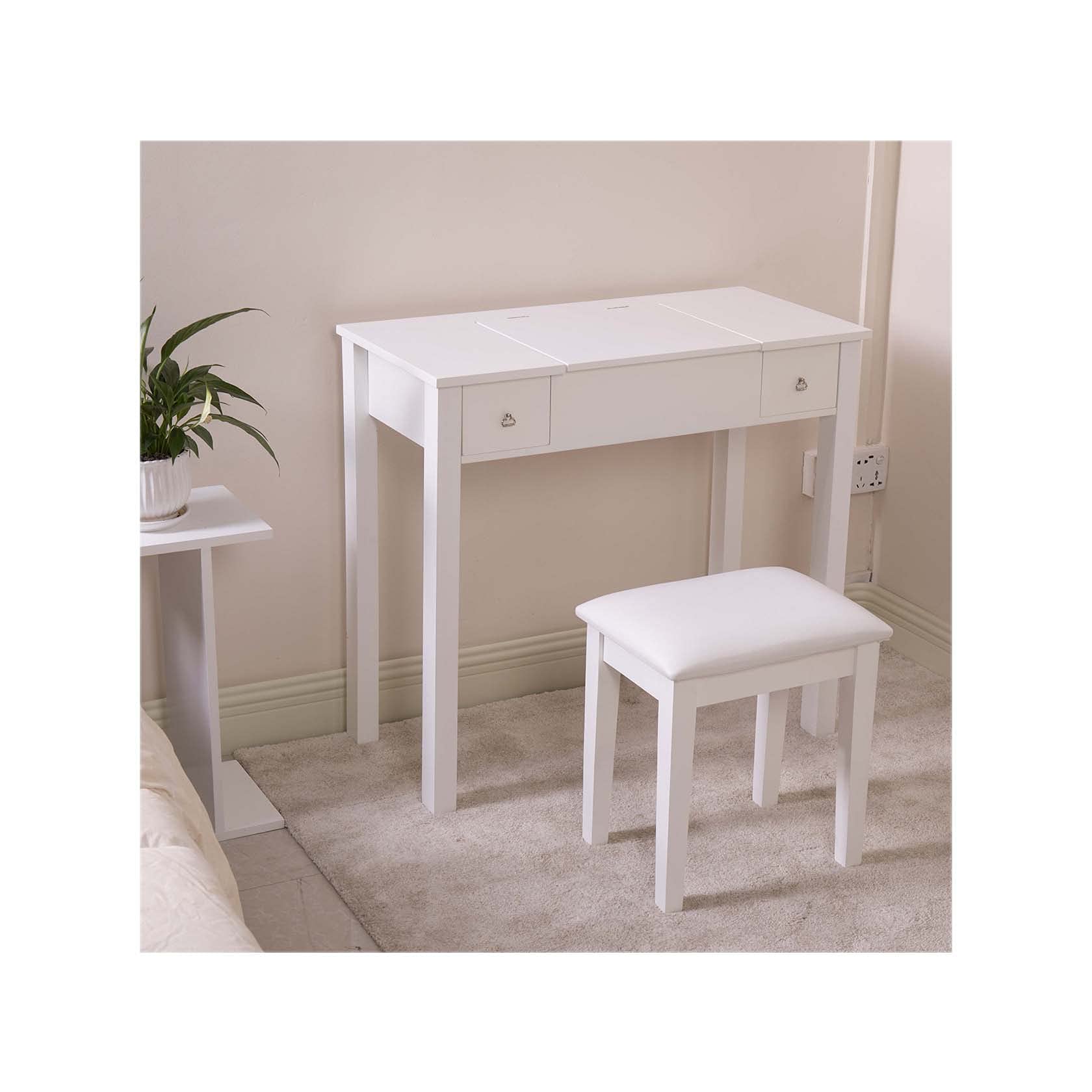 SuoANI White Wooden Makeup Vanity Desk with Flip Top Mirror & Drawers - Dressing Table, Writing Desk & Computer Desk for Bathroom, Bedroom - Perfect for Beauty Routine, Home Office & Small Space Organization (Stool Not Included)
