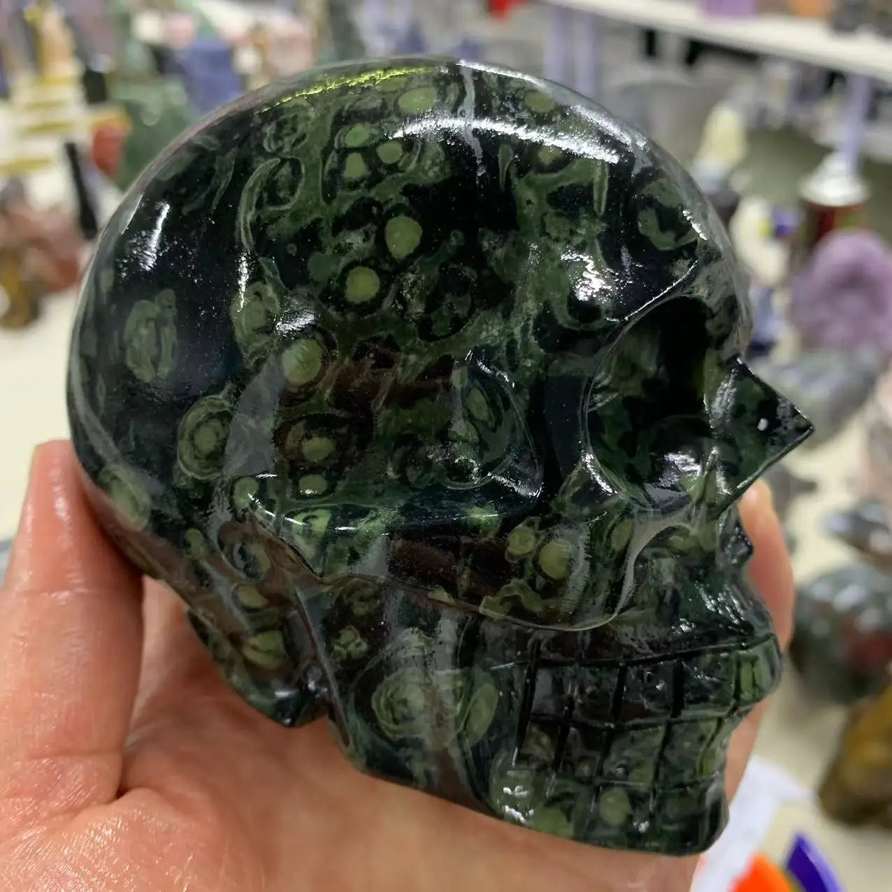 Natural Peacock Eye Quartz Crystal Skull - Hand Carved Healing Stone for Reiki, Meditation & Spiritual Decor | Unique Home & Office Decoration