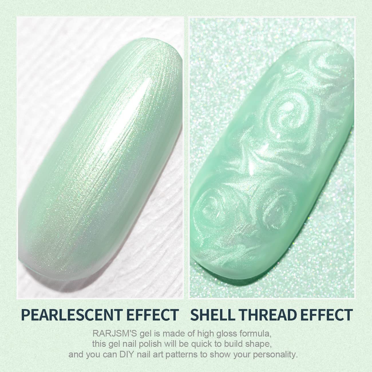 RARJSM Pearl Gel Nail Polish - Light Green Shimmer Mermaid UV Gel with Glitter for DIY Manicure | Soak Off Nail Art Gel for Salon & Home Use | Perfect for Parties, Weddings, and Special Occasions