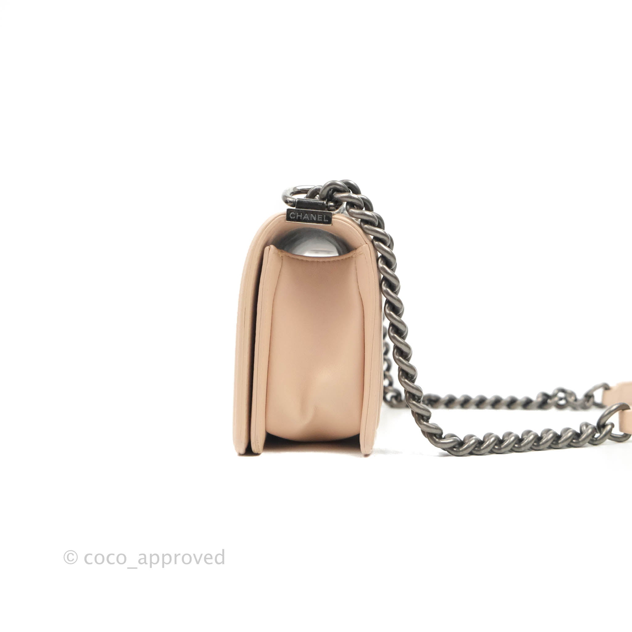 Chanel Boy Small Light Beige Pink Calfskin Bag with Ruthenium Hardware - Luxury Crossbody Purse for Women, Perfect for Date Night & Evening Events