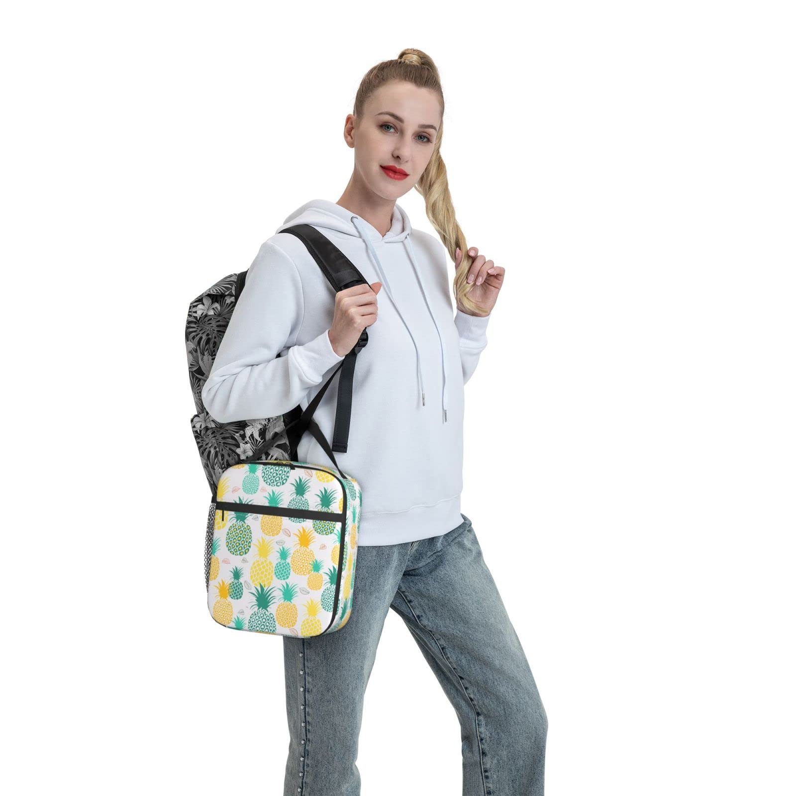WAZHIJIA Insulated Pineapple Lunch Bag for Women - Reusable Tote Lunch Box Container for Work, School, Picnics & Outdoor Activities