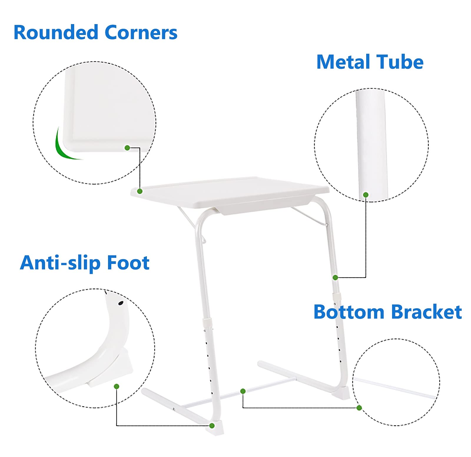 Adjustable TV Tray Table with 6 Height & 3 Angle Settings - Portable Folding Laptop Desk, Lightweight Sofa Side Table for Small Spaces (Black) - Perfect for Home Office, Bedroom, Dorm & Living Room Use