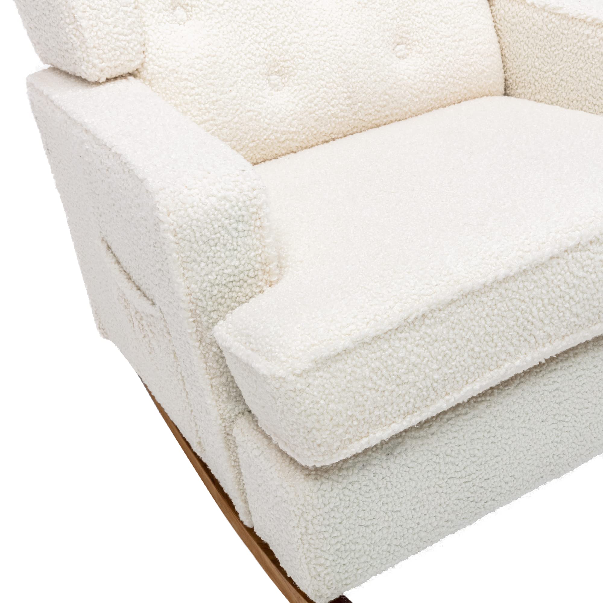 Bellemave White Teddy Rocking Chair - Upholstered Mid Century Modern Accent Chair for Living Room, Nursery & Baby Room with Solid Wood Base - Cozy Rocker for Relaxing, Nursing & Reading
