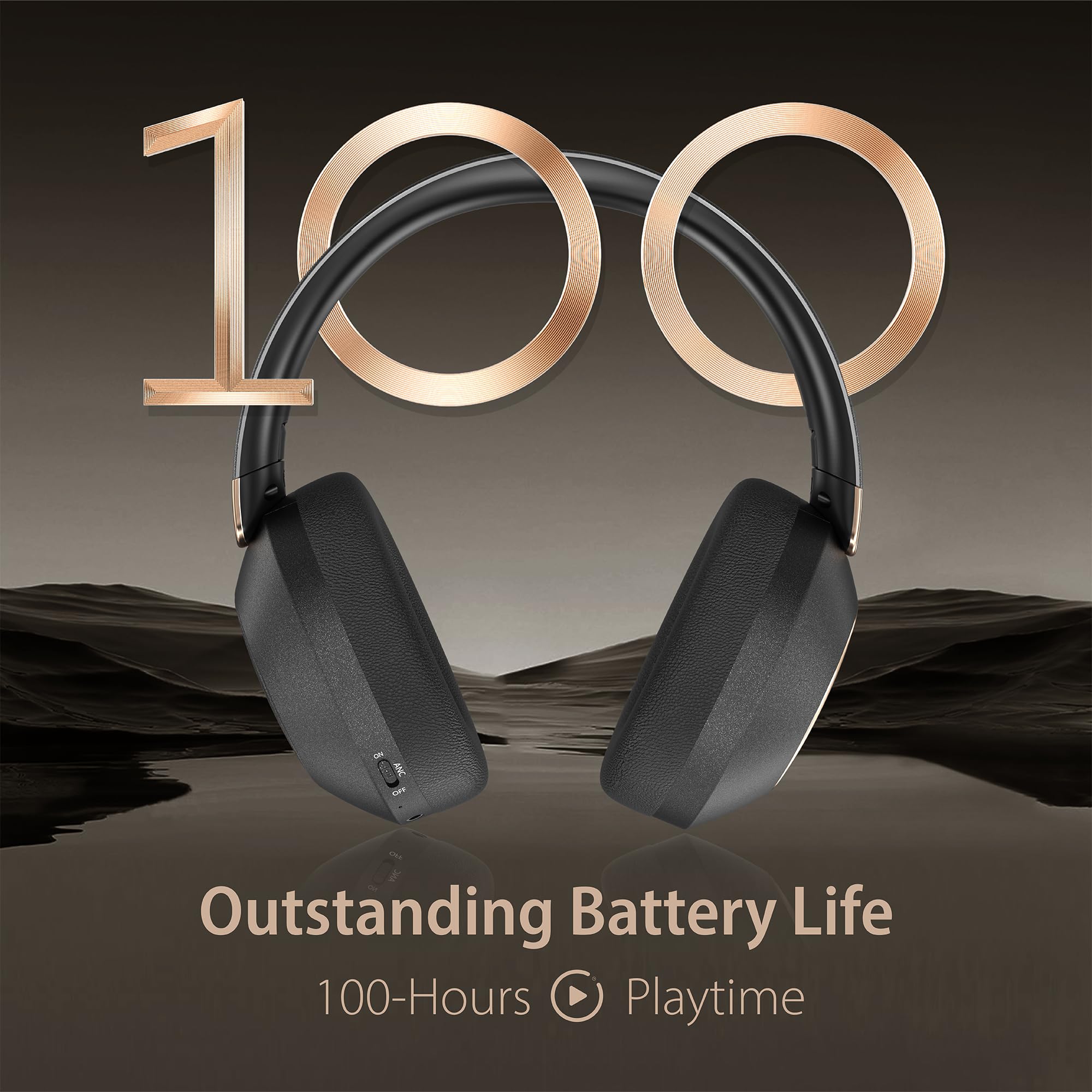 Premium Active Noise Cancelling Wireless Headphones - 100H Playtime Bluetooth Over-Ear Headset with Built-in Mic | Perfect for Travel, Home Office, Calls, Music & Online Meetings (Comfortable for Long Wear)