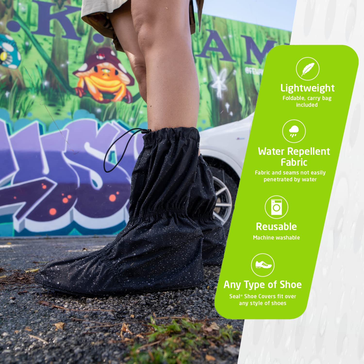 **SEAL Waterproof Shoe Covers for Men & Women - Slip-Resistant Sole, Large Zippers - Reusable Rain, Mud & Snow Protector for Outdoor Activities, Hiking & Commuting**