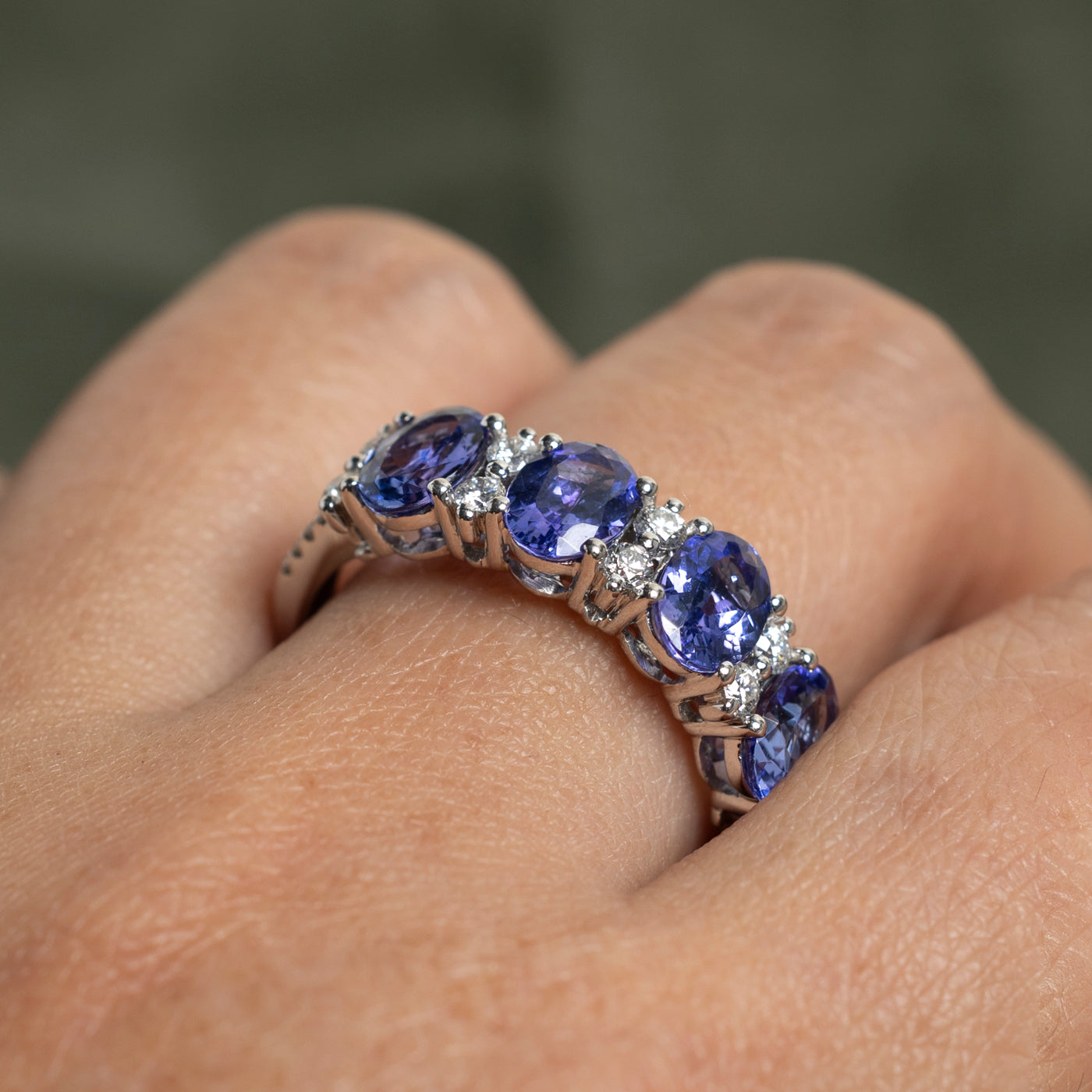Exquisite 3.51ctw Four Stone Tanzanite & Diamond Ring (0.61ctw Diamonds) - Size 10.25 | Elegant Jewelry for Weddings, Anniversaries & Special Occasions